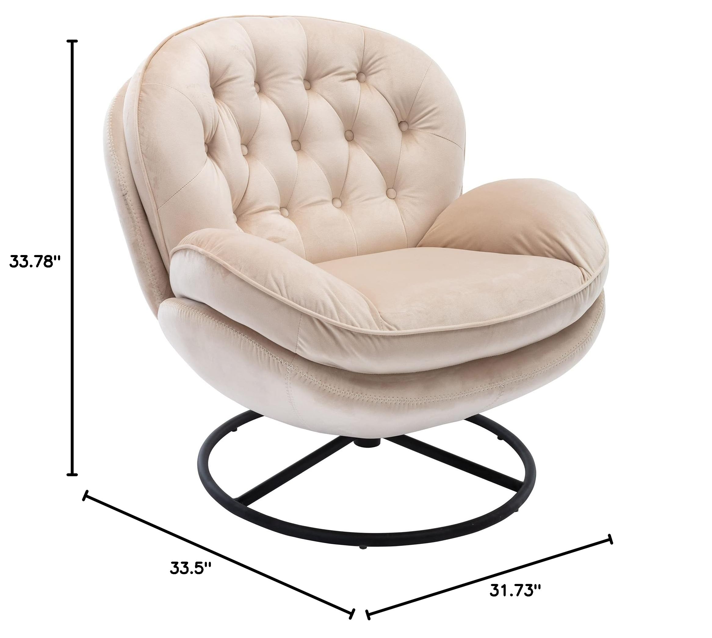 360 Degree Swivel Accent Chair with Ottoman Set - Comfy Reading Armchair for Bedroom, Office & Living Room - Beige Lounge Chair (33.5