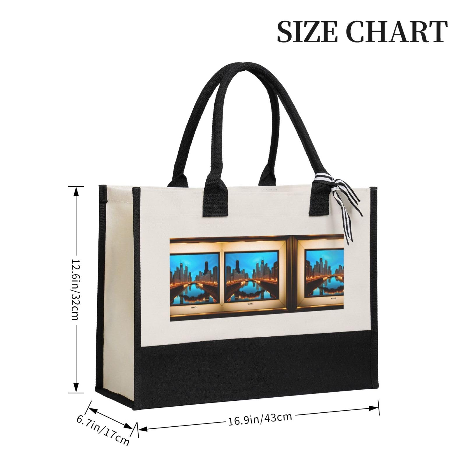 DRTGEDS Chicago Reflected Christmas Tote Bag - Reusable Canvas Shopping Bag with Handles for Women | Holiday Gift, Travel & Everyday Use