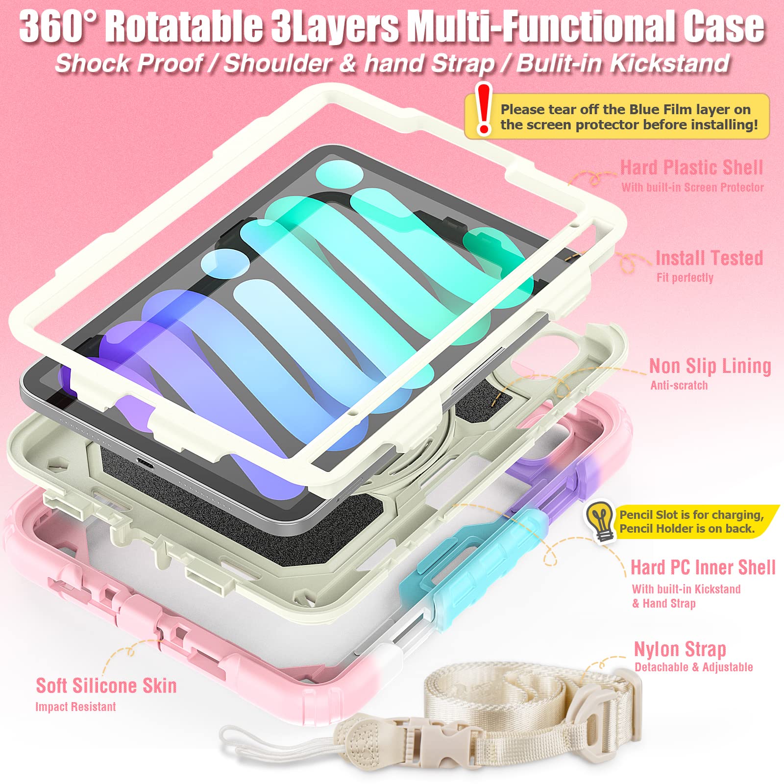 SEYMAC 360° Rotating Stand & Hand Strap iPad Mini 7 (2024) / Mini 6 8.3