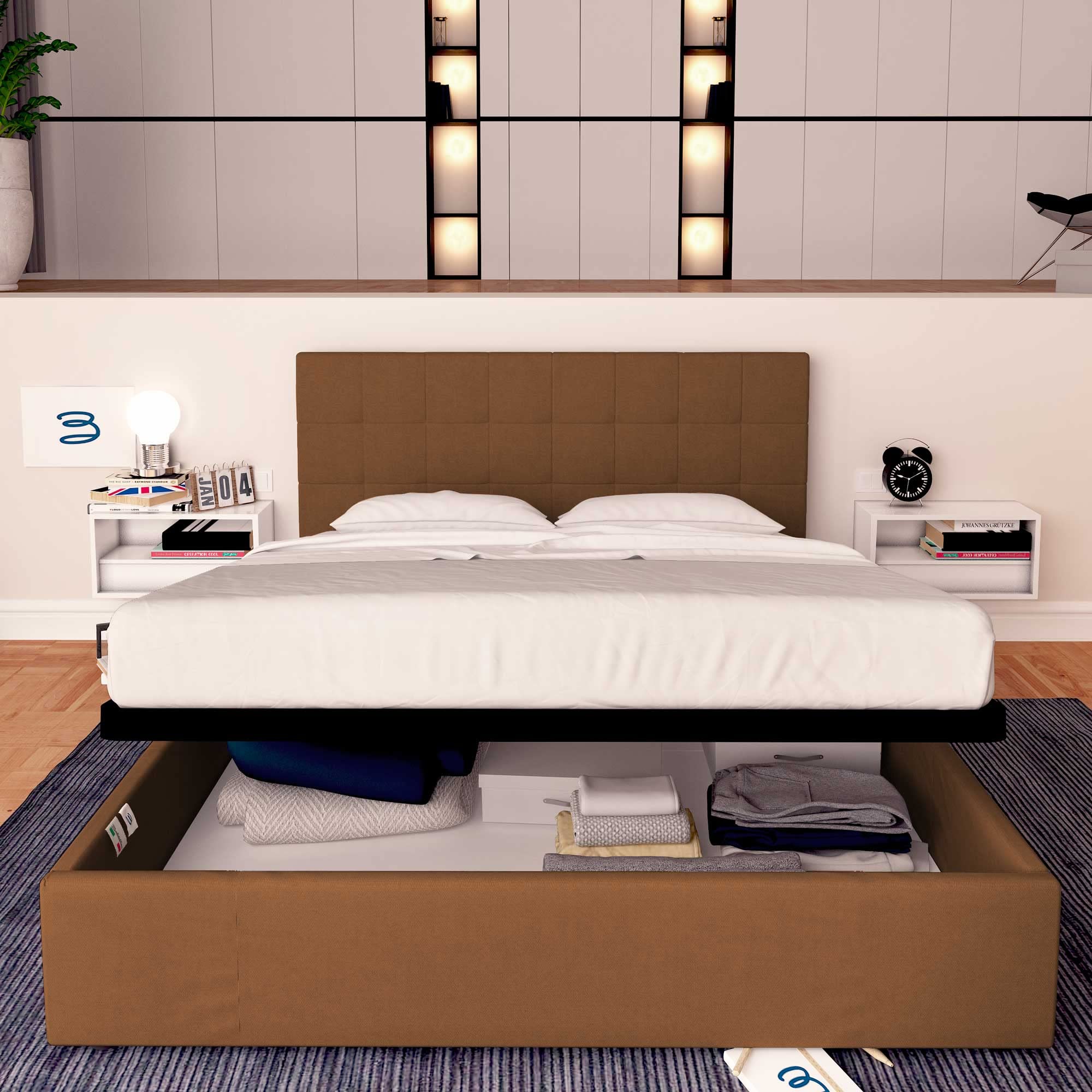 Baldiflex Single Bed with Storage Container, Foldable Dublin Model Synthetic Leather Bed Frame with Slatted Base for Single Mattress 120 x 200 cm, Elegant Headboard in Brown - Perfect for Small Apartments, Guest Rooms & Space-Saving Bedroom Solutions