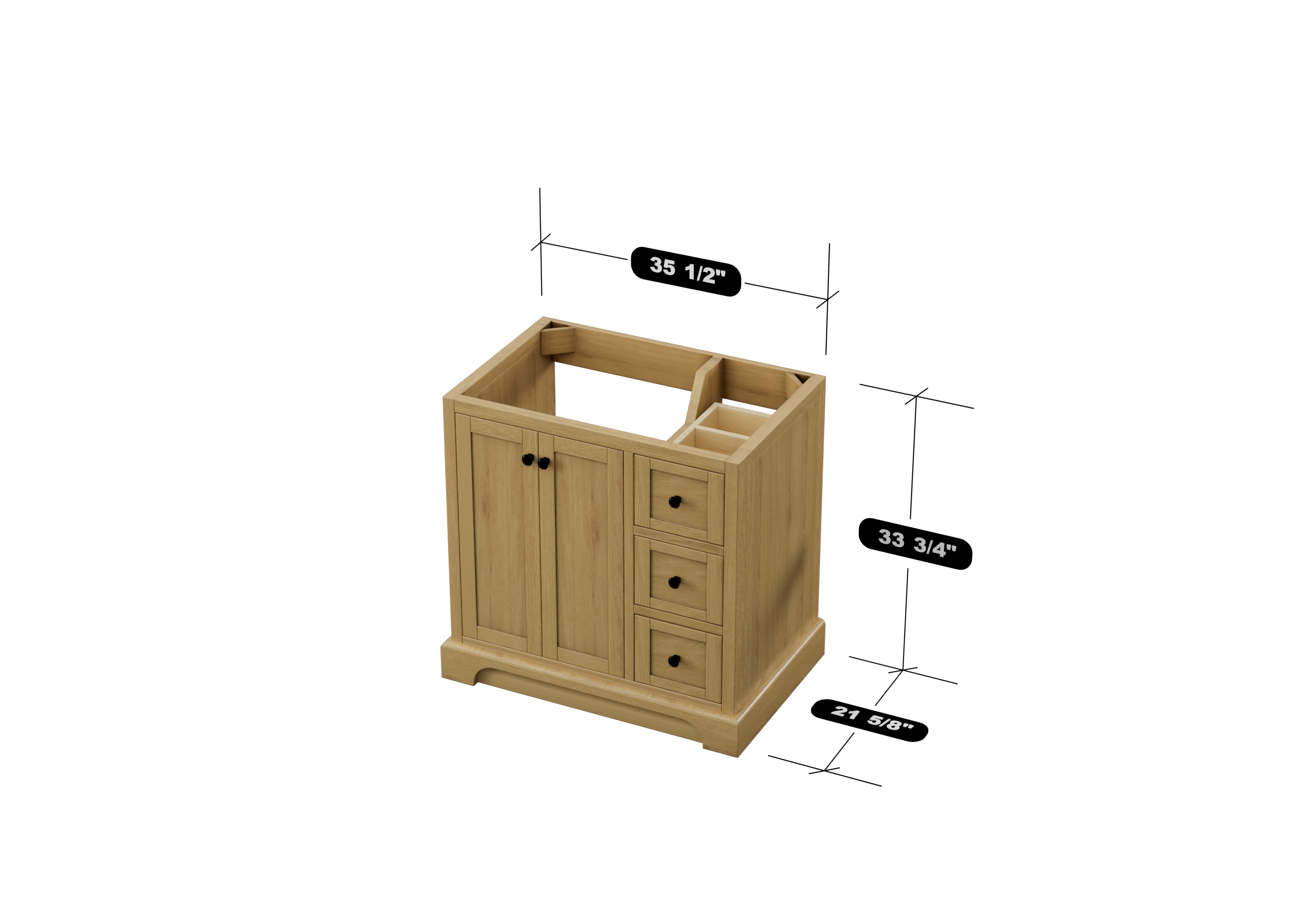 35.5 Inch Desert Oak Bathroom Vanity Cabinet - Modern Single Sink Vanity for Small Bathrooms & Powder Rooms