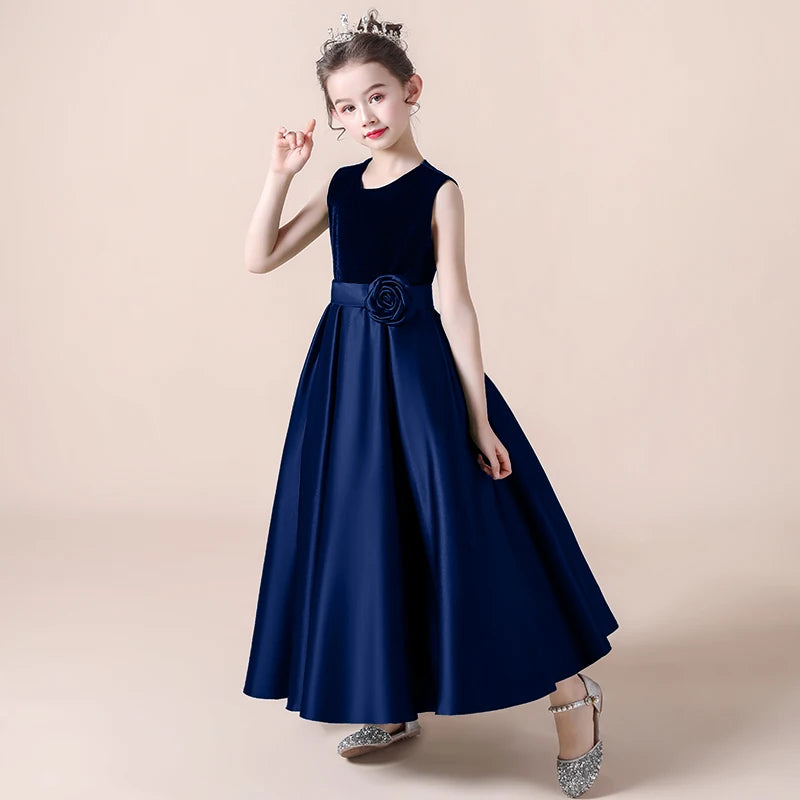 Satin Flower Girl Dress with Bow - Corduroy Princess Wedding Gown for Kids - Perfect for Flower Girls, Pageants & Special Occasions