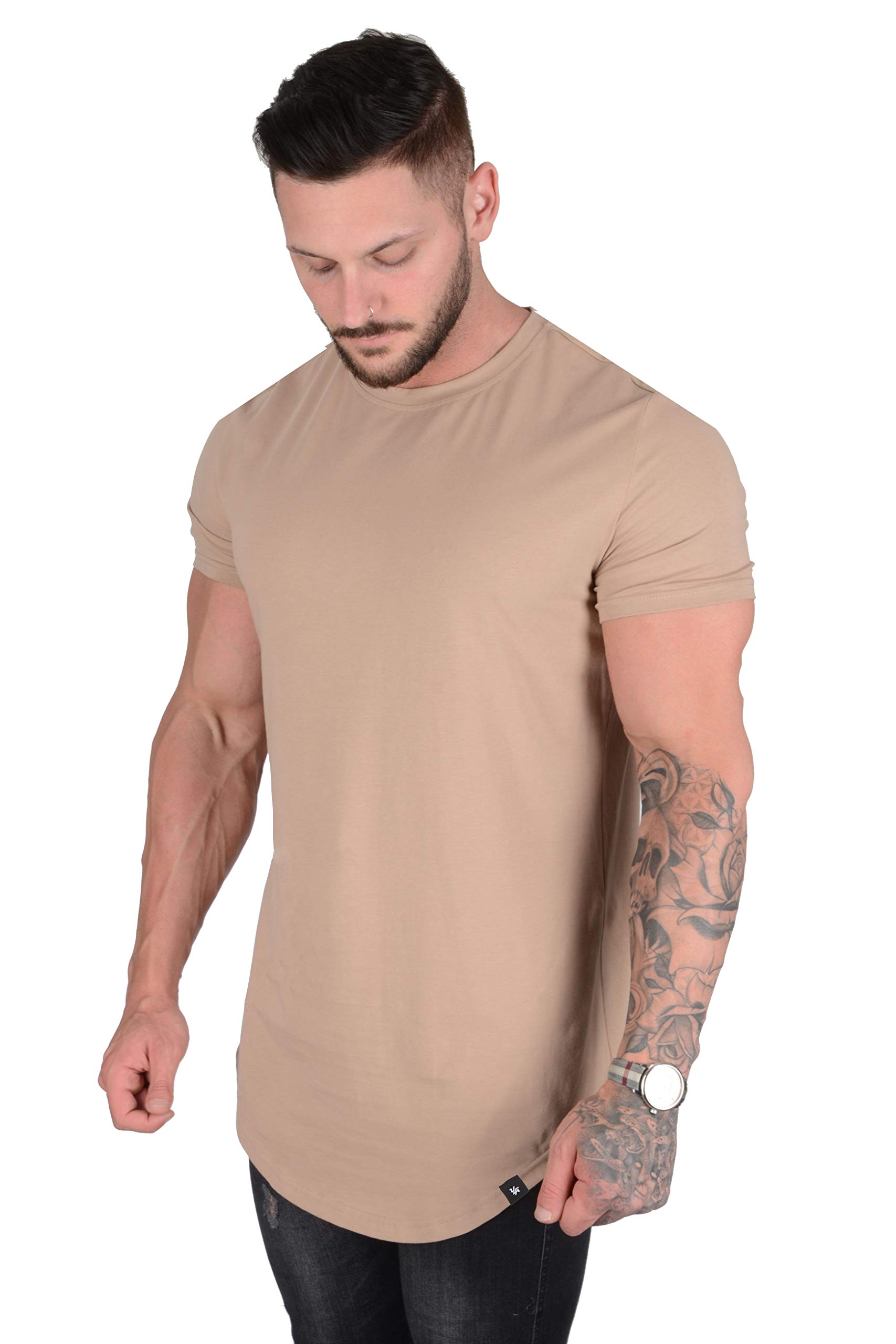 YoungLA Men's Slim Fit Long Drop Cut T-Shirt - Workout & Gym Essential - Moisture Wicking Activewear for Training, Running & Casual Wear
