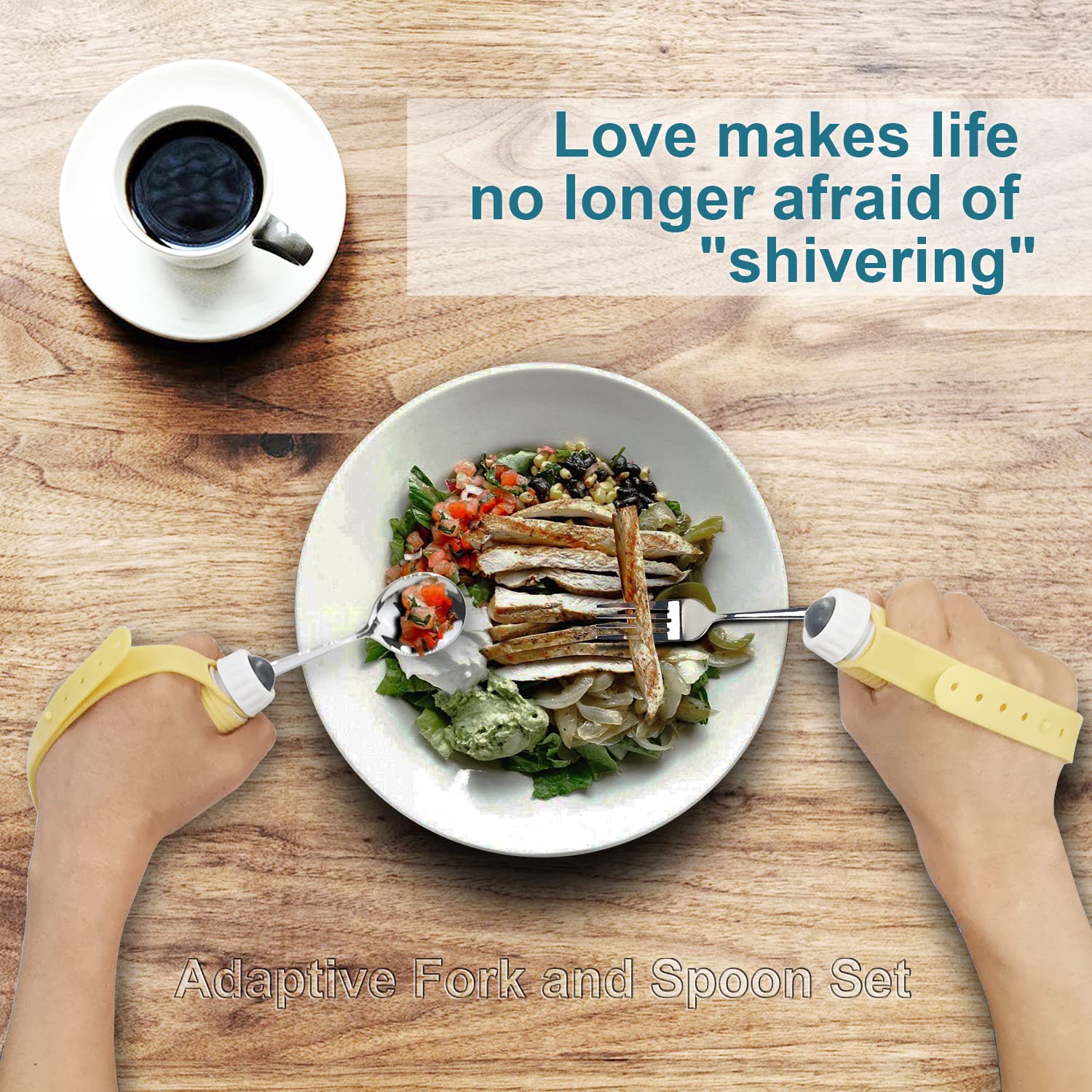 Weighted Adaptive Utensils Set - Non-Slip Spoons & Forks with Rubber Straps for Hand Tremors, Arthritis, Parkinson's - Elderly & Disabled Friendly - Dishwasher Safe Stainless Steel - Perfect for Daily Meals & Assisted Living