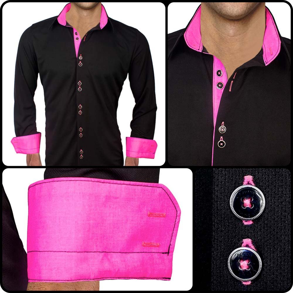 Black & Neon Pink Moisture-Wicking Dress Shirt for Men & Women | Breathable Quick-Dry Performance Shirt | Made in USA | Perfect for Office Work, Business Meetings & Outdoor Activities