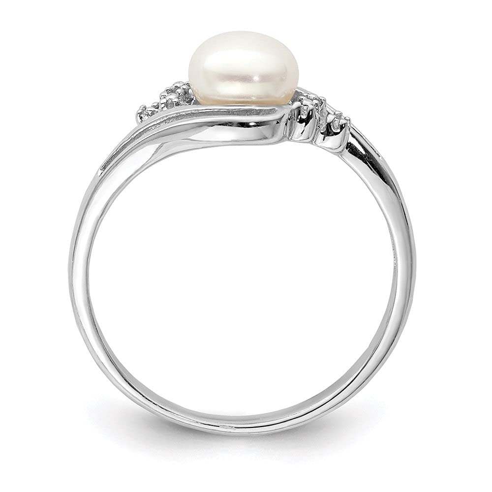 Diamond2Deal 925 Sterling Silver Button Pearl & 0.01ct Diamond Ring for Women - Elegant Jewelry Gift for Anniversary, Engagement & Special Occasions