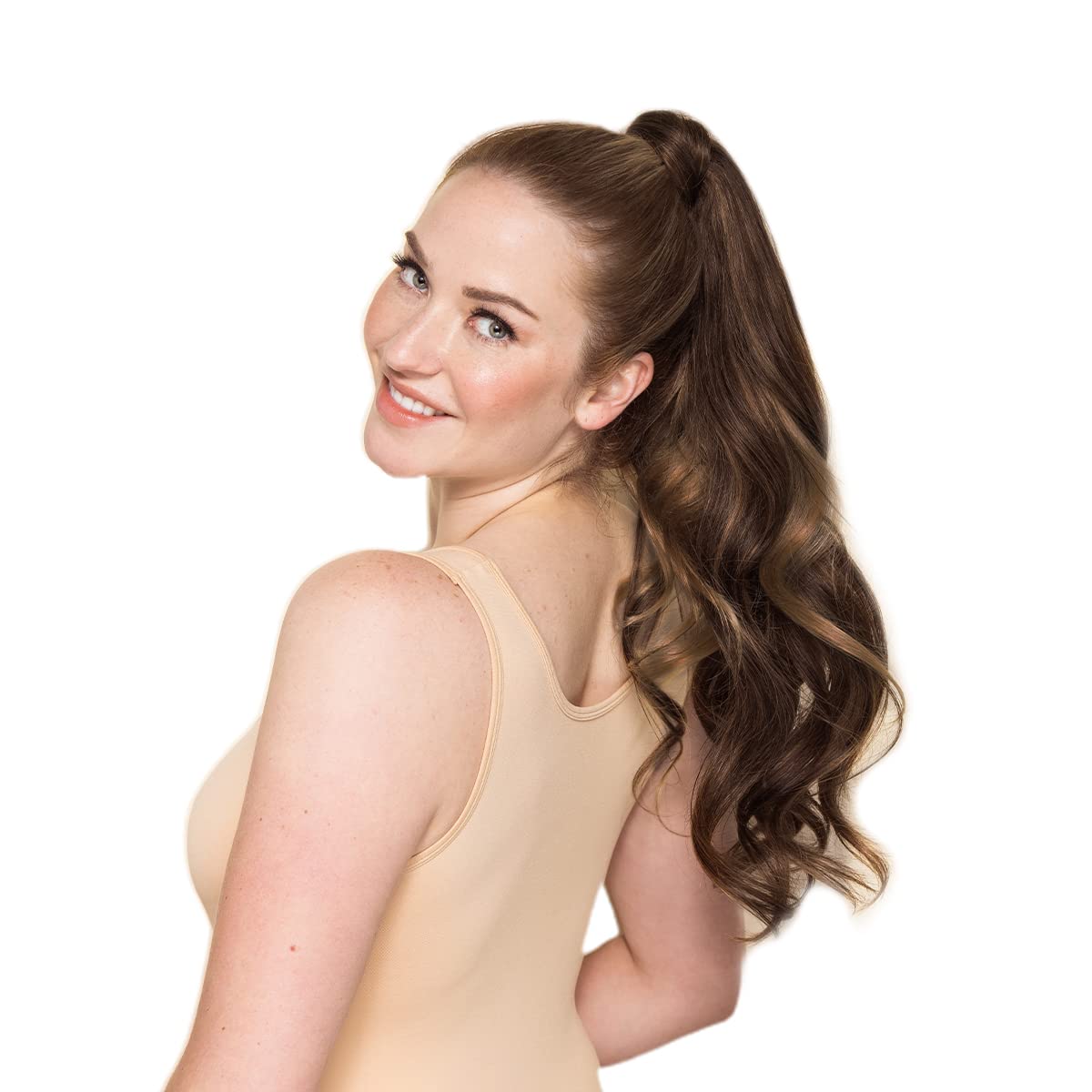 WENNALIFE 22 Inch Clip-In Ponytail Hair Extension - 80g Dark Brown Mixed Chestnut Brown Human Hair | Remy Hair Wrap Around Ponytail for Women | Perfect for Parties, Weddings & Daily Styling