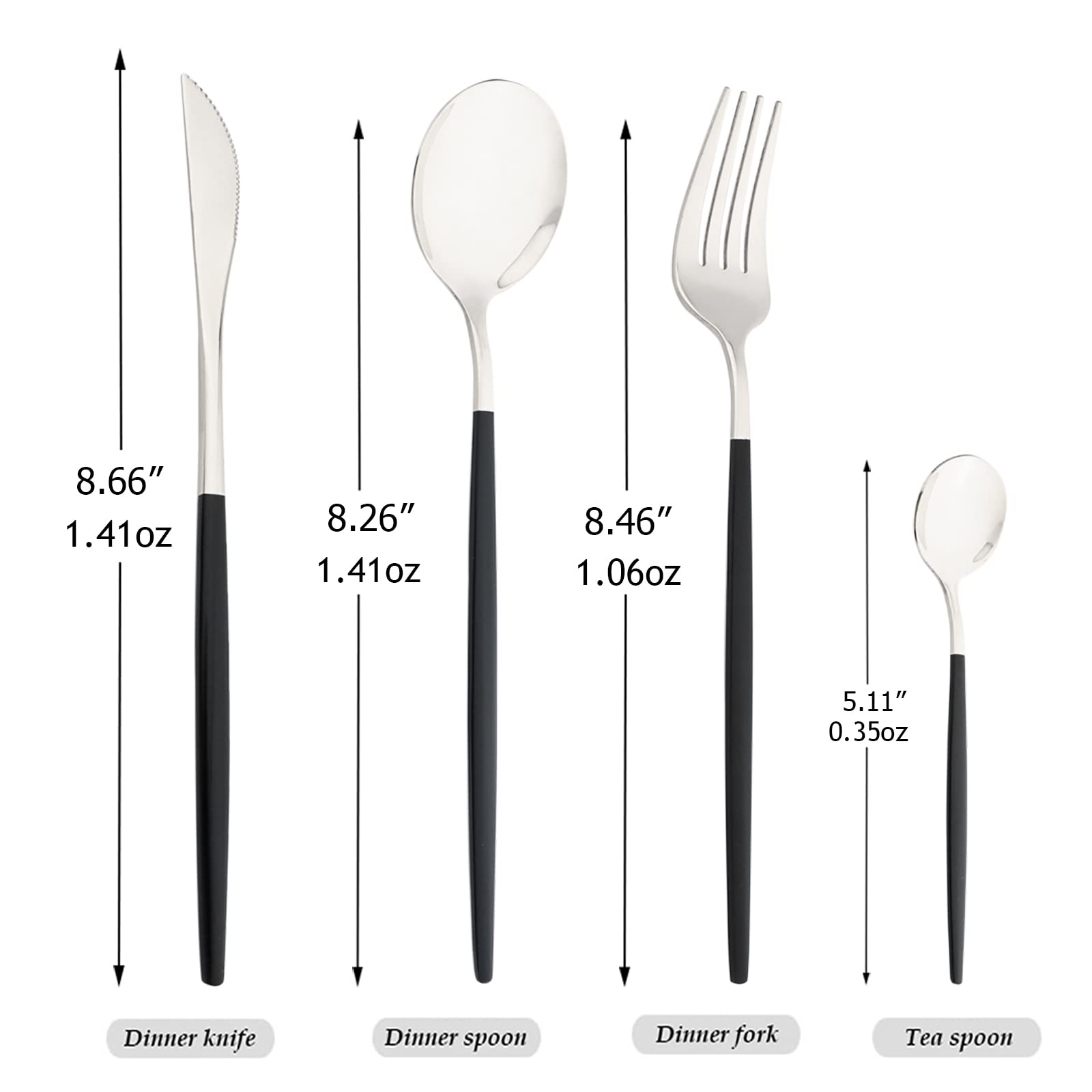 24-Piece Mirror Cutlery Serving Set - 18/0 Stainless Steel Silverware with Black Handle - Modern Tableware for Home, Party, Restaurant & Christmas Dinner - Service for 6 (Black Silver) - Perfect for Holiday Gatherings, Wedding Receptions & Fine Dining