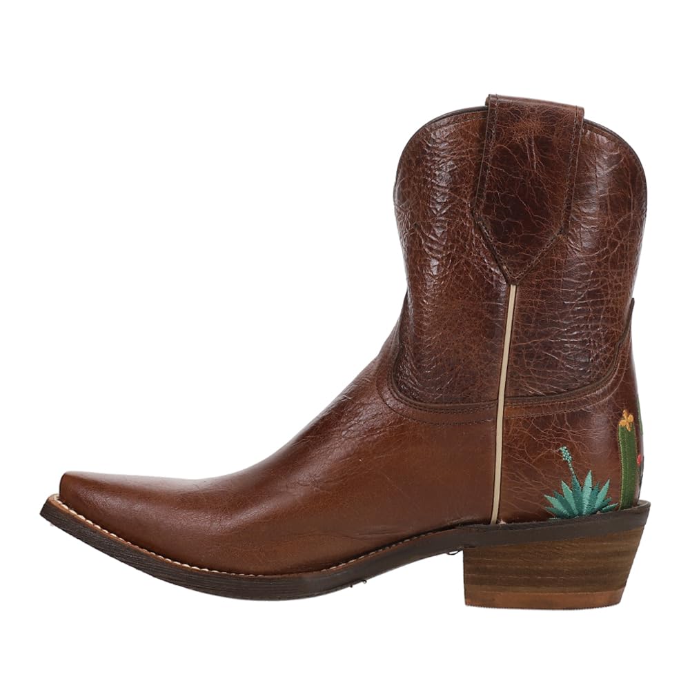 Nocona Women's Brown Agave Embroidery Snip Toe Casual Ankle Boots - Low Heel 1-2