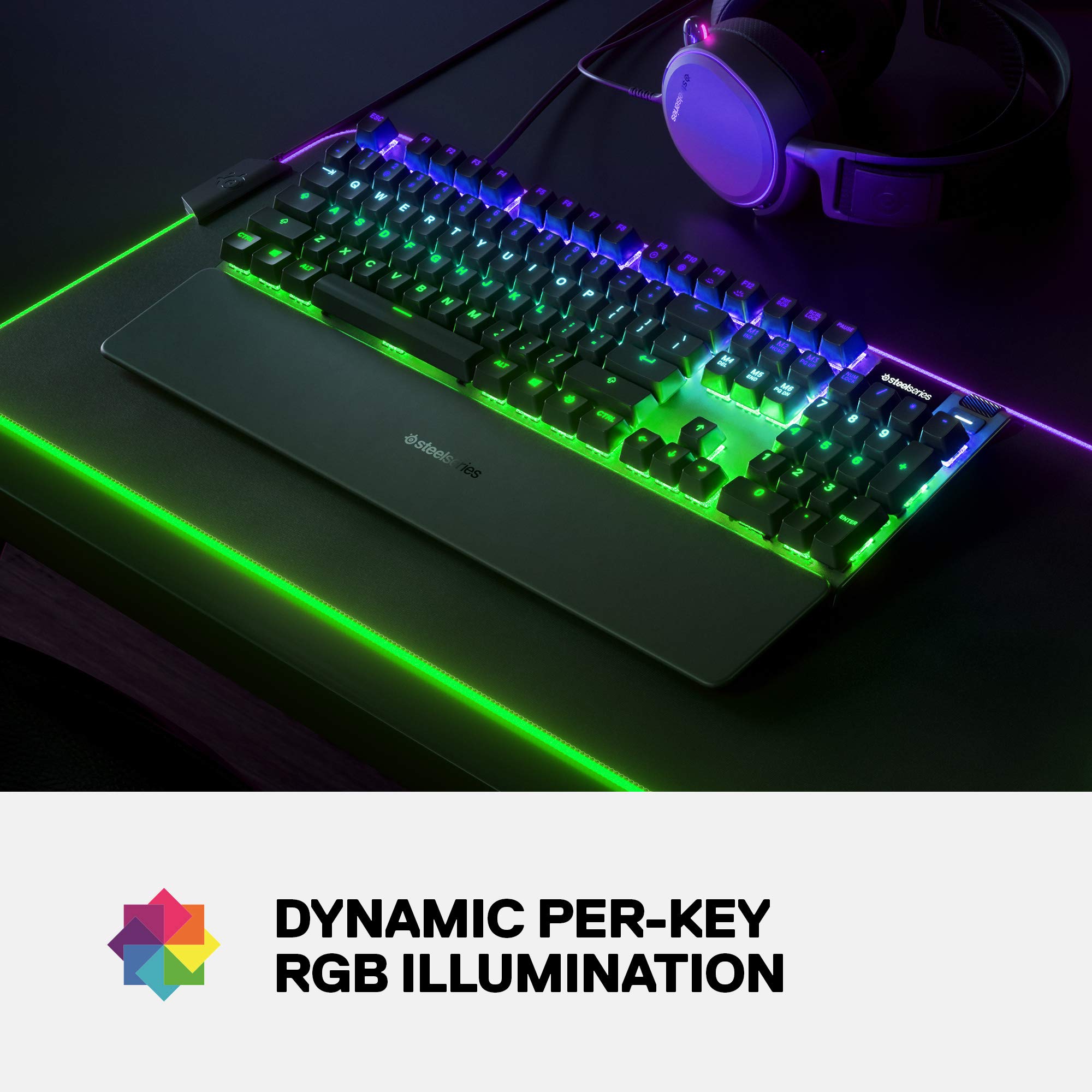 SteelSeries Apex 7 Mechanical Gaming Keyboard with OLED Smart Display - USB Passthrough & Media Controls - Tactile Quiet Brown Switch - RGB Backlit for PC, Mac, PS5, Xbox - Perfect for Gaming, Streaming & Office Work