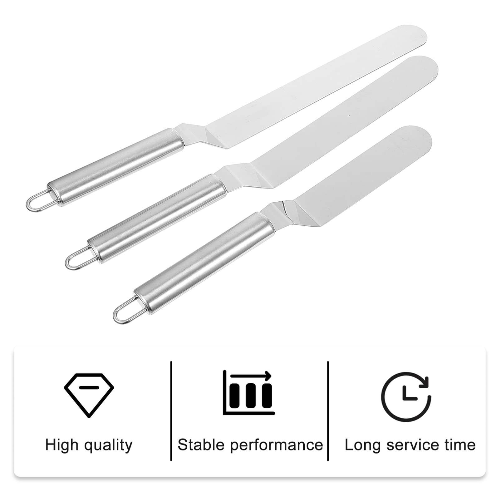 3-Piece Stainless Steel Spatula Set - Cake Icing Spatula, Cream Scraper & Kitchen Utensil for Baking, Cake Decorating & Pastry Making - Durable, Portable & Easy to Clean for Home & Professional Use