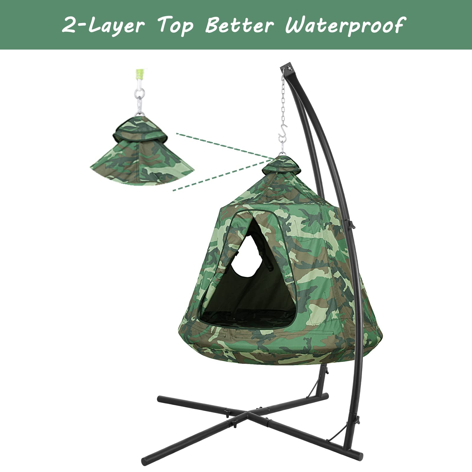 X-Shaped Hanging Tree Tent with Swing Chair & Canopy - 330lb Capacity Steel Frame Hammock for Indoor/Outdoor Use - Perfect for Bedroom, Porch, Balcony & Garden Relaxation (Camouflage Pattern)