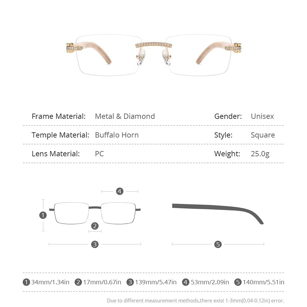 **HEPIDEM 100% Genuine Buffalo Horn Handmade Square Rimless Luxury Sunglasses – UV Protection, Lightweight & Stylish for Outdoor, Driving, and Fashion**