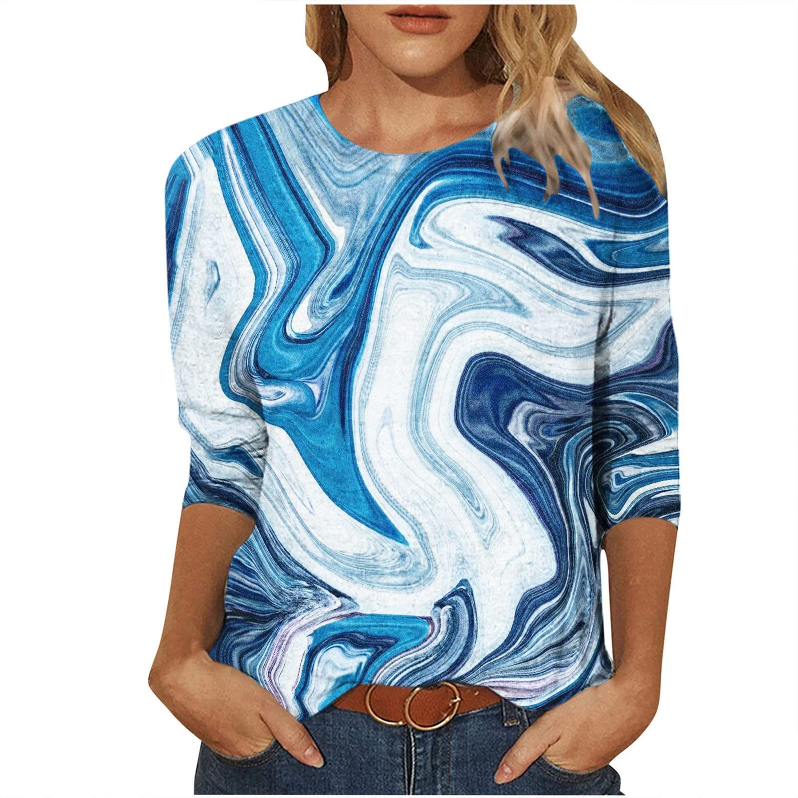 Women's Plus Size Summer Printed T-Shirts - 3/4 Sleeve O-Neck Loose Casual Tunic Tops & Blouses | Perfect for Beach Outings, Vacation Wear & Everyday Comfort