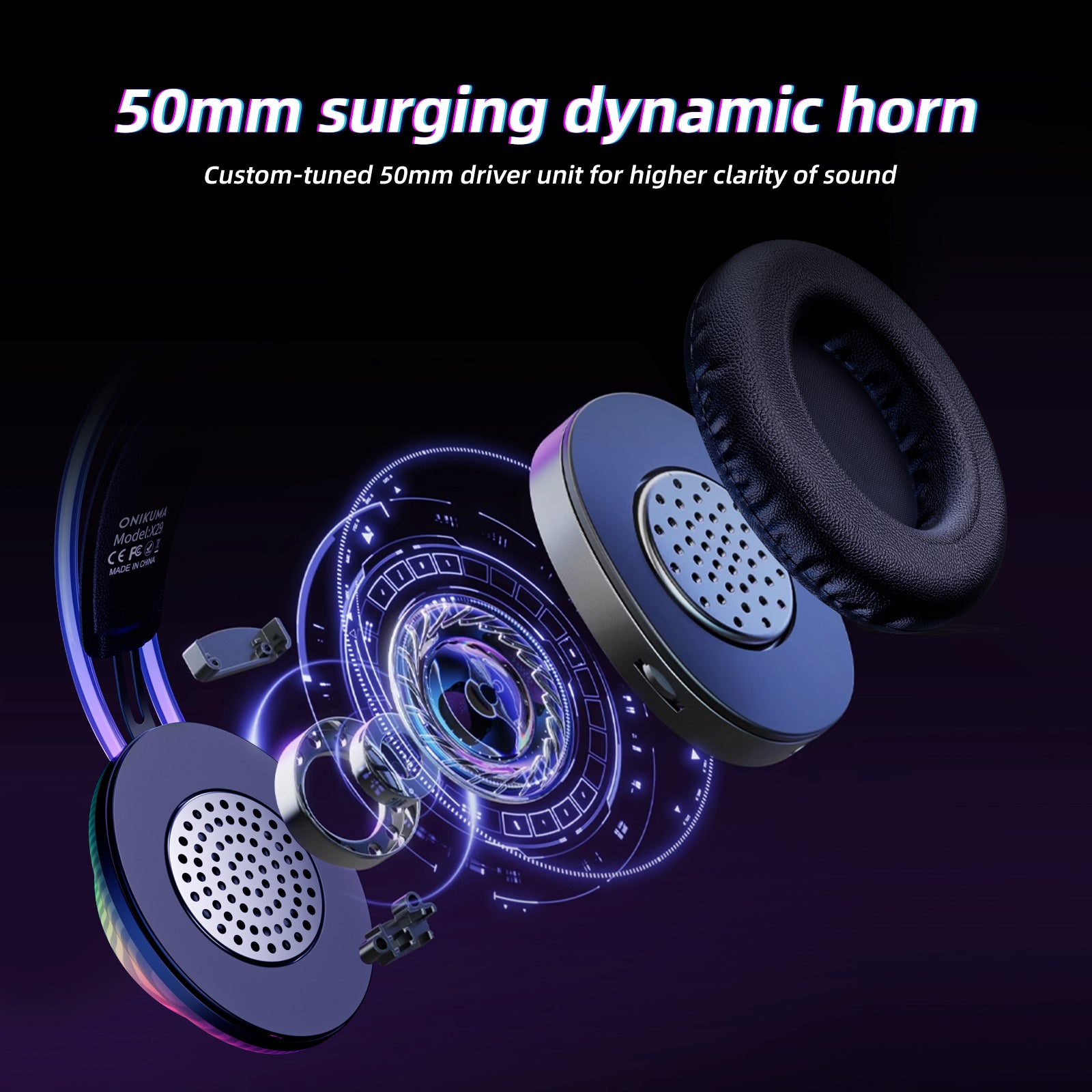ONIKUMA X29 RGB Gaming Headset with Stereo Surround Sound, Omnidirectional HD Mic - Compatible with PC, PS4, Xbox & Phone - Perfect for Gaming, Streaming & Online Meetings
