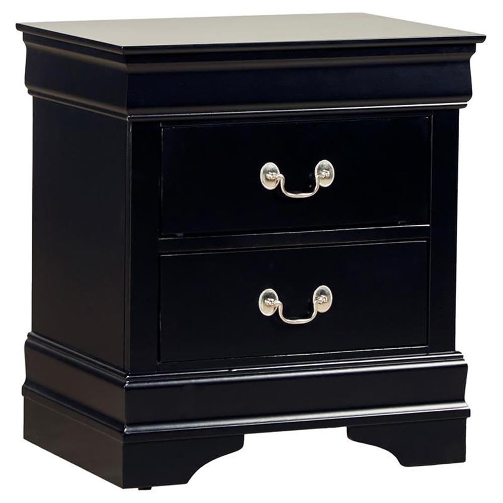 Pemberly Row Wood Nightstand with 2 Drawers - Traditional Bedside Table for Bedroom in Black - Perfect for Storage & Bedroom Decor