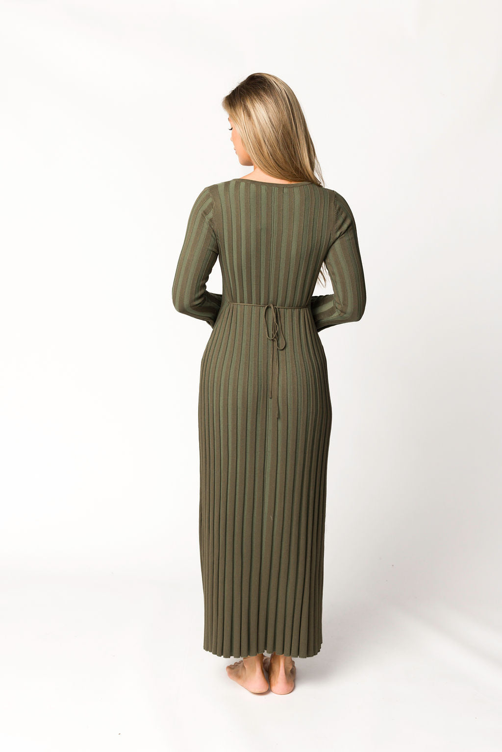 Hadley Long Sleeve V Neck Knit Maxi Dress in Olive - Bump Friendly Maternity Dress for Pregnancy, Nursing & Postpartum | Comfortable Stretchy Fabric for Casual Wear, Date Night & Special Occasions