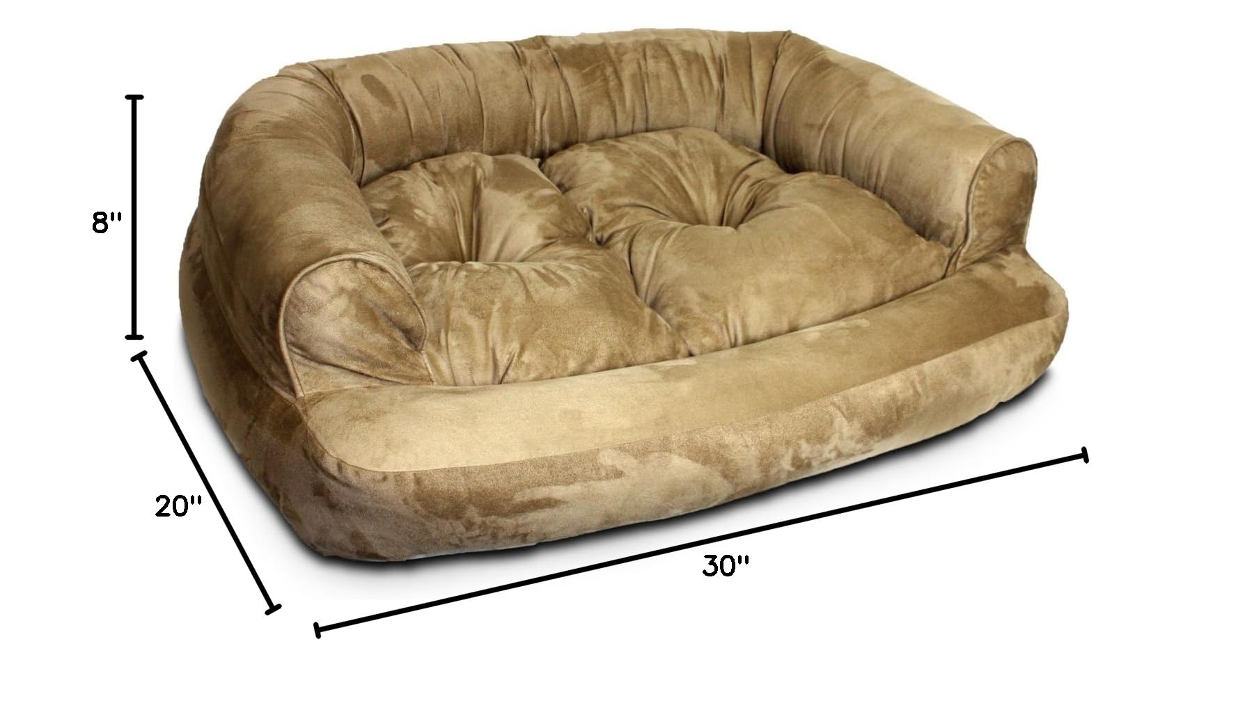 Premium Snoozer Overstuffed Luxury Pet Sofa for Small Dogs & Cats - Soft Camel Brown - Cozy Bed for Living Room, Bedroom & Travel