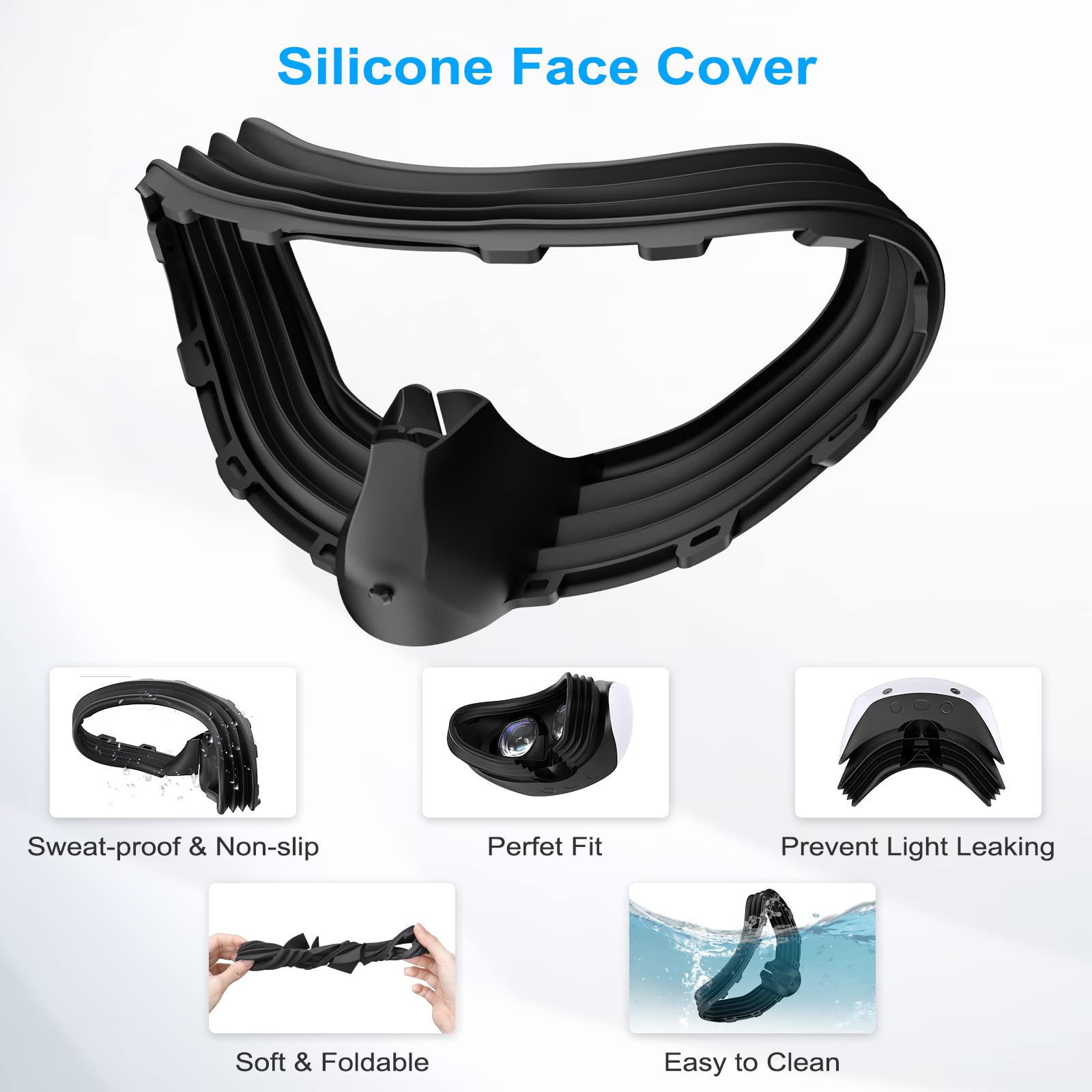 VR Protector Set for PlayStation VR2: Silicone PSVR2 Headset Cover, Face Cushion Protector, Lens Dust Cover & 2 Pack Controller Thumb Grips for PS5 VR - Sweatproof, Washable & Anti-Slip Accessories - Perfect for Gaming, VR Fitness & Long Play Sessions