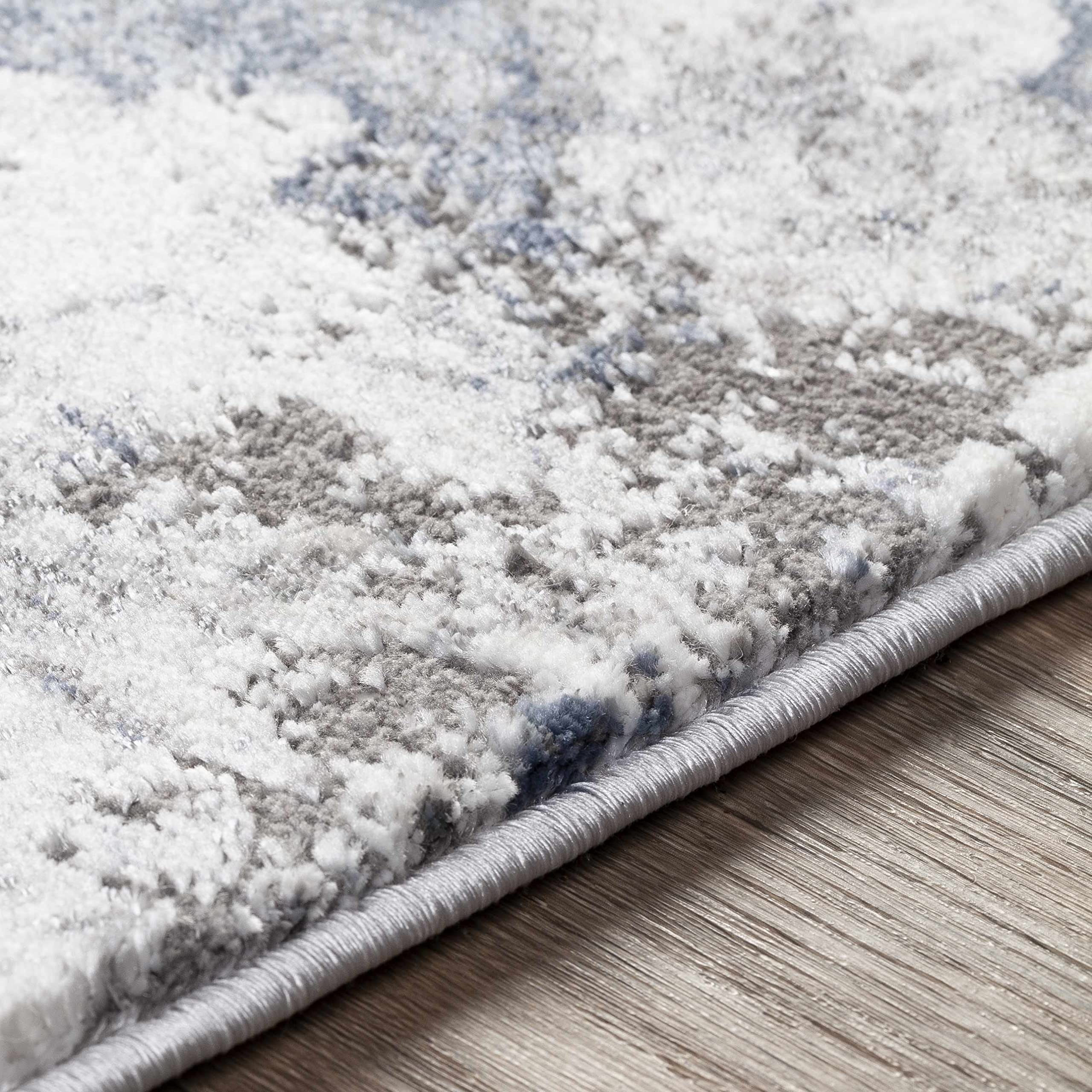 Hauteloom Marble Swirl Collection Modern Abstract Area Rug - Blue, Grey, Beige - 6'7