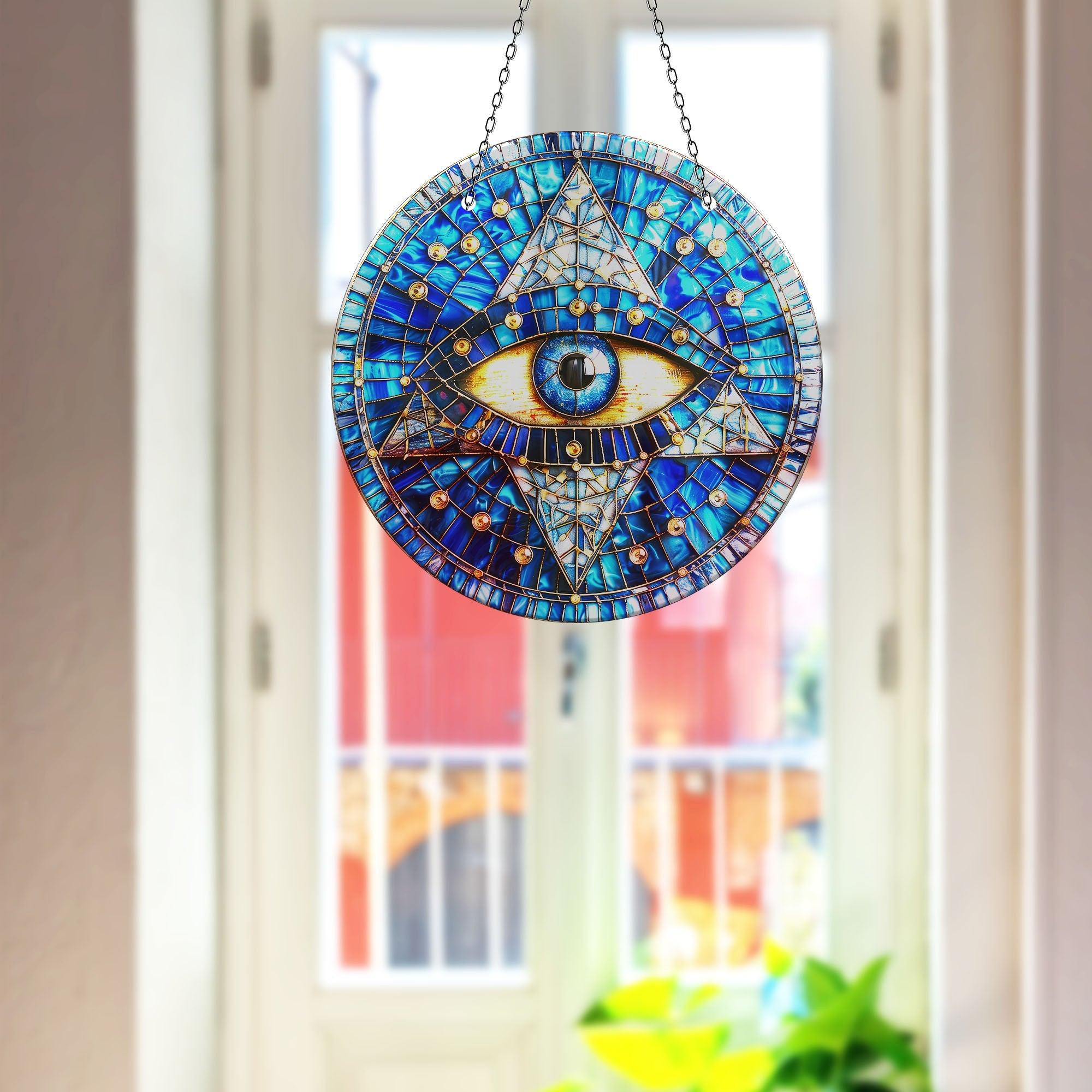 Blue Glass Eye Suncatcher - Handmade Window Hanging Decor for Home, Office & Garden - Spiritual Protection & Positive Energy