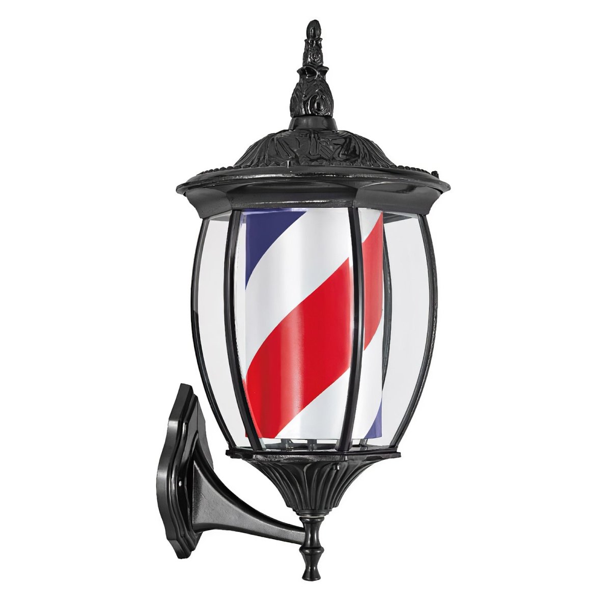 Rotating LED Barber Pole with Blue and Red Stripes - Black BP 849 for Barber Shops, Salons & Vintage Decor