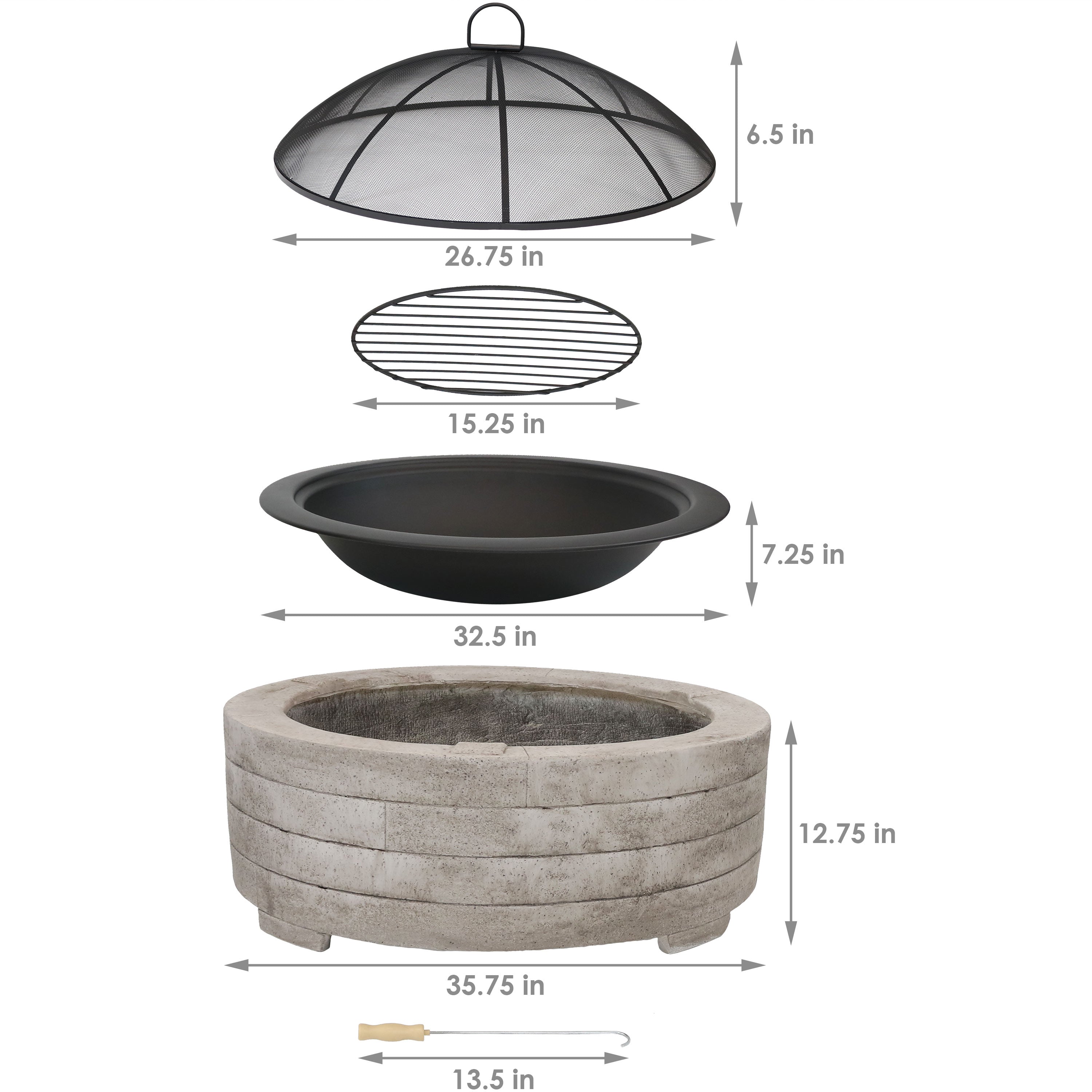 Sunnydaze 35-Inch Faux Stone Fire Pit Ring with Spark Screen - Outdoor Patio, Backyard, Camping Fire Pit Accessory for Garden & Deck
