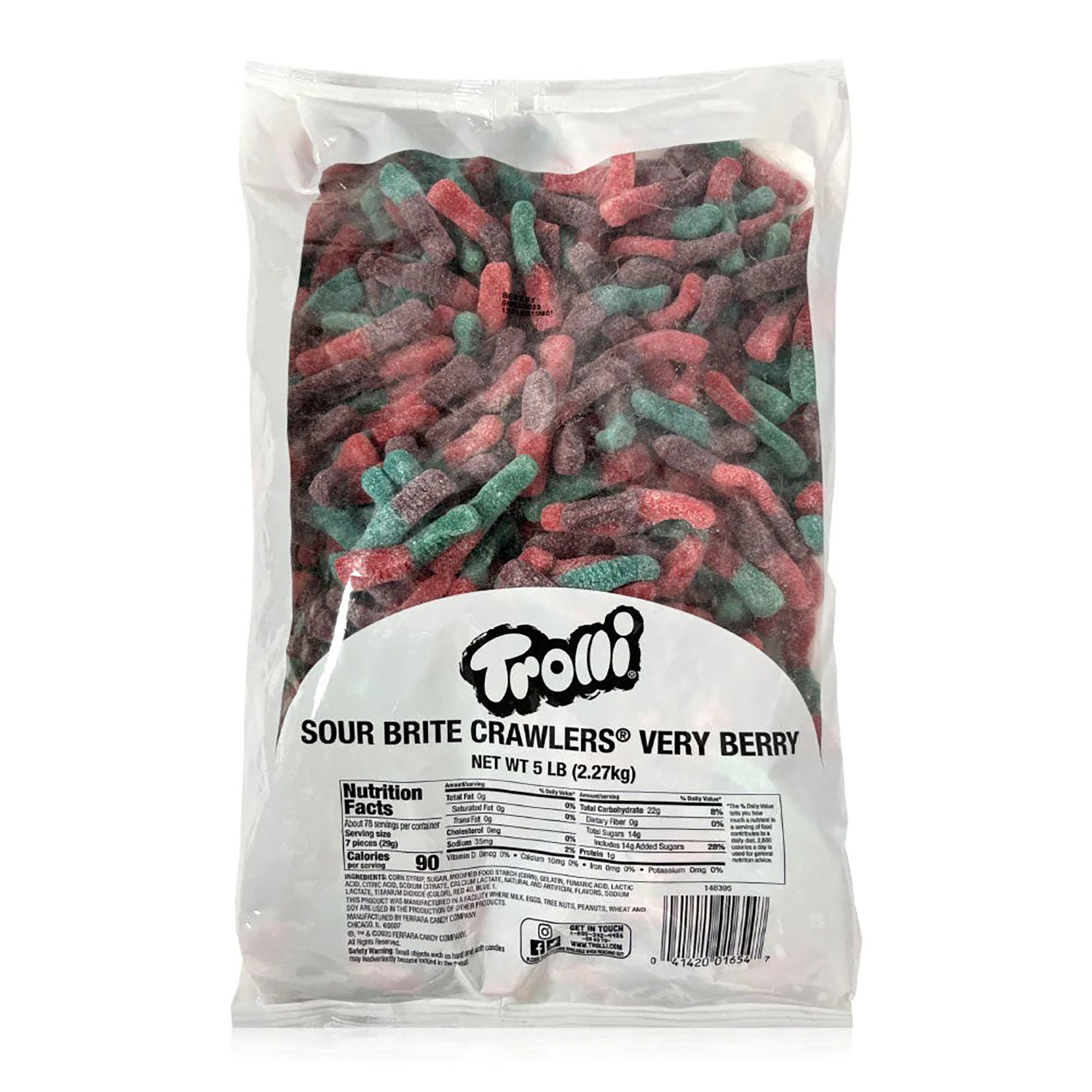 Ferrara Trolli Very Berry Sour Crawlers Gummy Candy - 5lb Bulk Bag | Sour Berry Flavored Chewy Candy for Parties, Movie Nights & Snacking