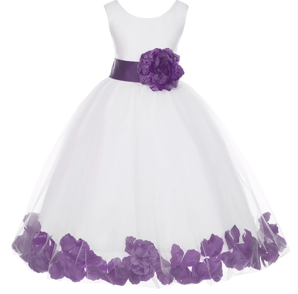 White Tulle Rose Petals Flower Girl Dress - Elegant Christening Gown for Weddings & Special Occasions - Baby Girl Baptism Dress 302T Size 10 - Perfect for First Communion, Birthday Parties & Photo Shoots