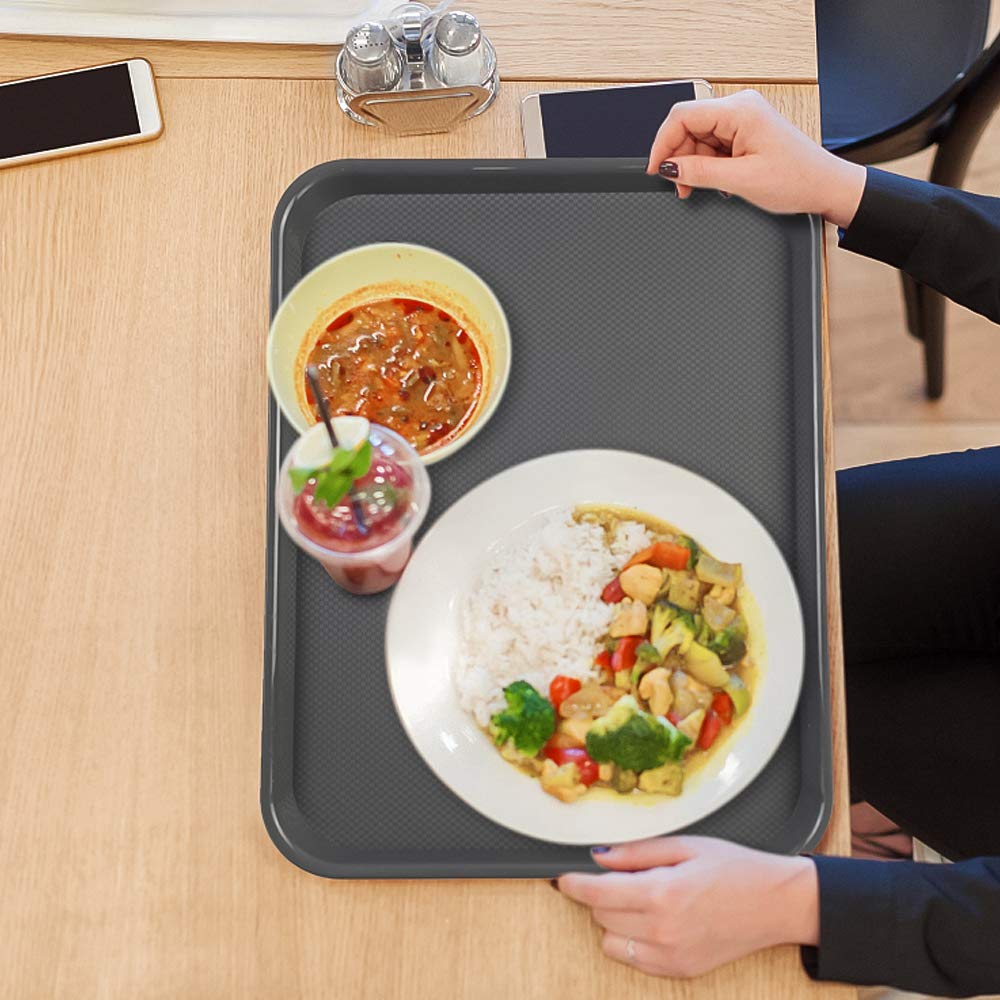 6-Pack Large Plastic Fast Food Serving Trays - Deep Grey | Durable Restaurant Dinnerware for Cafes, Catering & Home Use