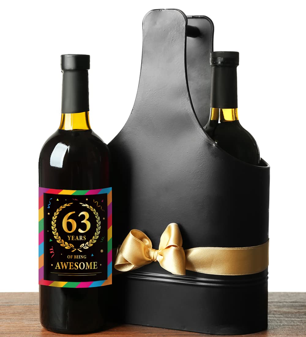 63rd Birthday Wine Bottle Labels - Set of 6 Personalized Stickers for 63 Year Old Birthday Party Decorations - Perfect Gift Idea for Anniversary Celebrations - Great for Wine Gifts, Retirement Parties & Milestone Birthday Decor