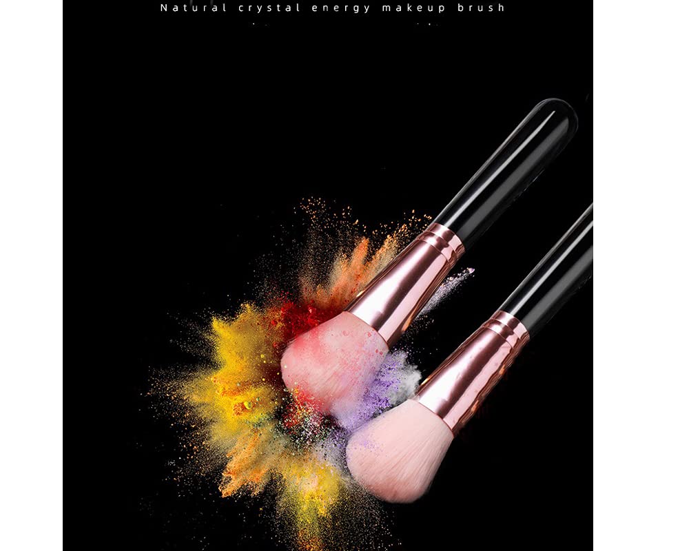 3-Piece Makeup Brush Set with Rose Quartz Handle - Foundation, Powder & Blush Brushes for Flawless Application | Natural Healing Crystal Cosmetic Brushes | Perfect for Travel & Daily Makeup Routine