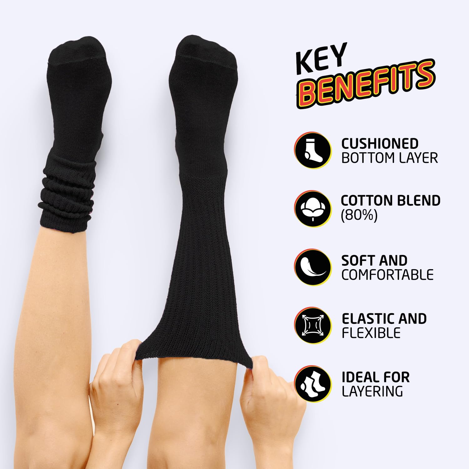 Girls Slouch Socks 6-Pack - Tall Stacked Slouchy Socks for Kids | Warm Cotton Blend Long Calf Socks | Perfect for School, Sports & Winter Outfits