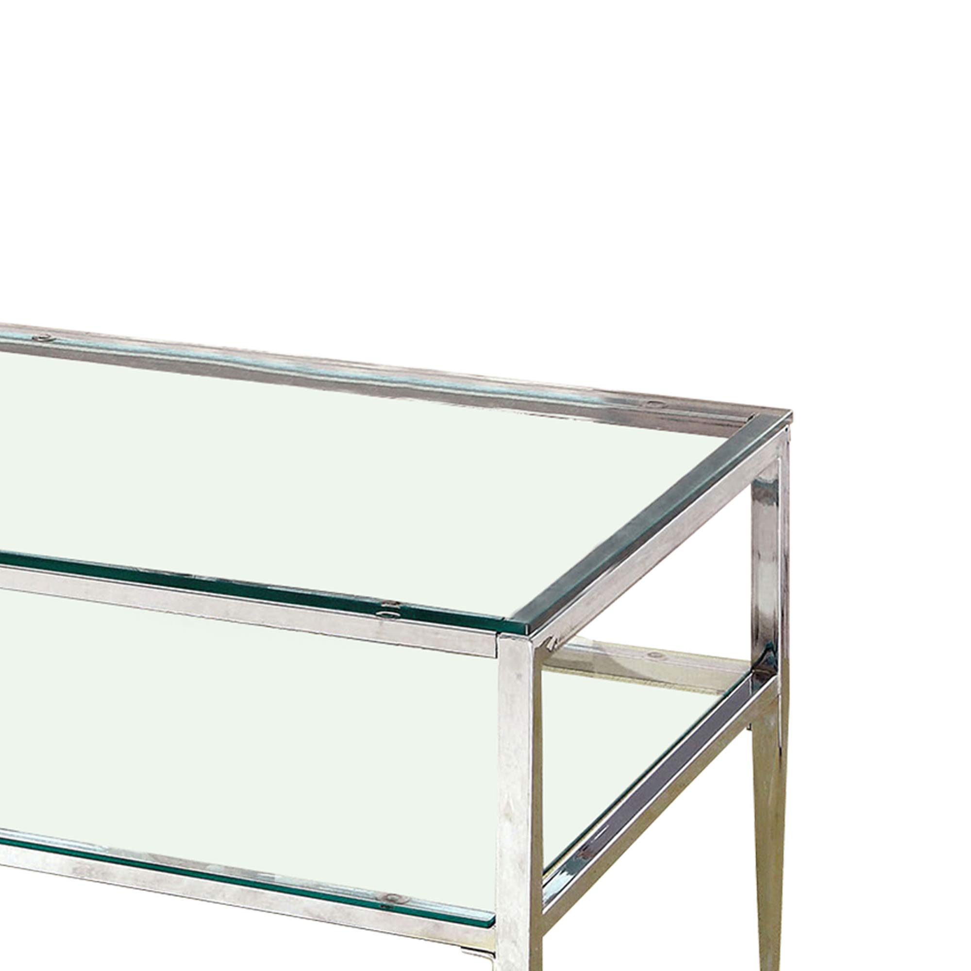 Benjara Modern Silver Coffee Table with Rectangular Clear Glass Top & Tapered Legs - Perfect for Living Room, Lounge & Office Decor