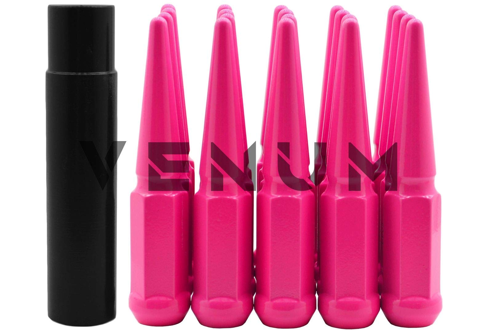 20 Hot Pink Spike Steel Lug Nuts - Powder Coated Custom Color, 4.5 Inches Tall, M14x1.5 Thread Pitch - Compatible with Jeep 2018-2024 JL Sahara & Gladiator Models - Perfect for Off-Roading, Custom Wheels, and Jeep Accessories