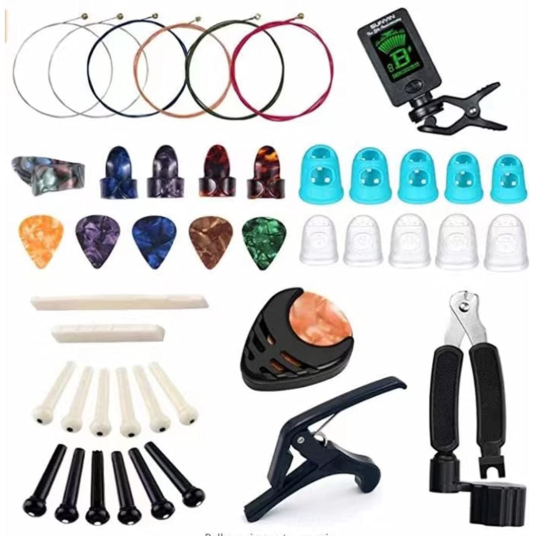 **Complete Guitar Accessories Kit for Beginners - Includes Guitar Strings, Tuner, Capo, 3-in-1 Restring Tool, Picks, Finger Protector & Fretboard Stickers - Perfect for Practice, Learning & Maintenance**