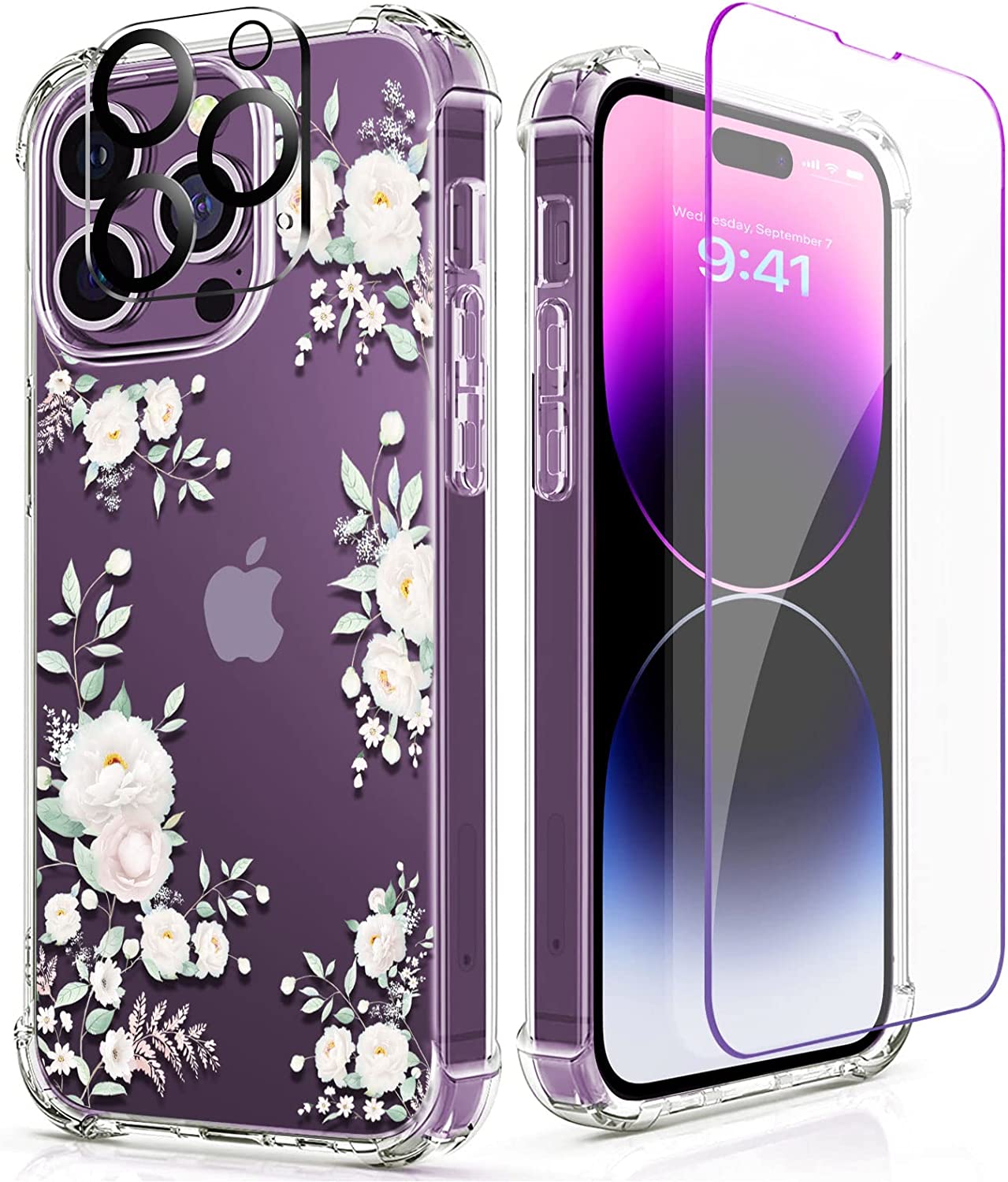 iPhone 14 Pro Case with Tempered Glass Screen Protector & Camera Cover - Shockproof Protective Cover for Everyday Use, Travel & Outdoor Activities