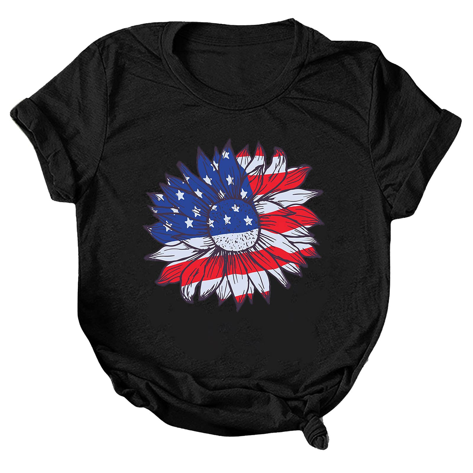 Women's Casual Sunflower Print Round Neck Short Sleeve T-Shirt - Comfortable Summer Blouse for Everyday Wear, Outing & Vacation