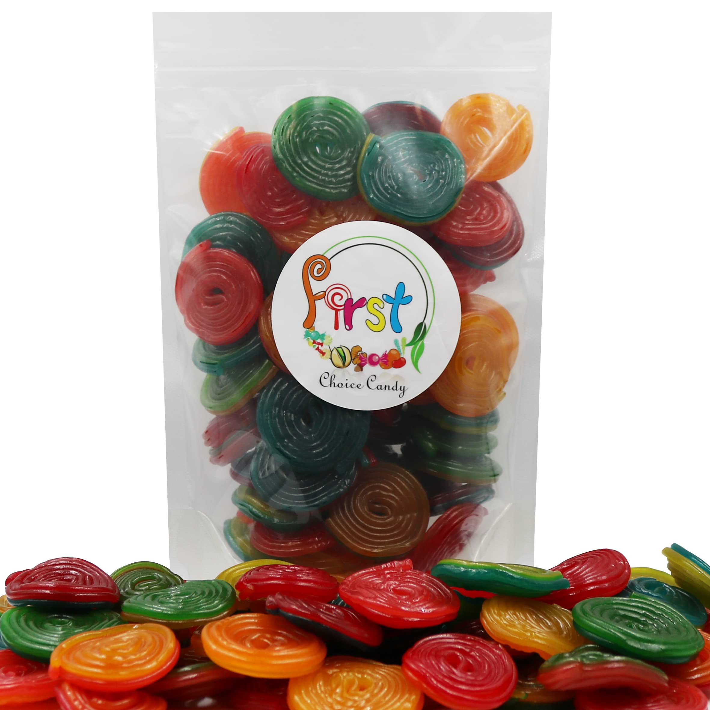 FirstChoiceCandy Licorice Wheels Gummy Candy - Two Faced Rainbow Flavor - 2 Pound Bulk Bag - Perfect for Halloween, Birthday Parties & Movie Night Snacks