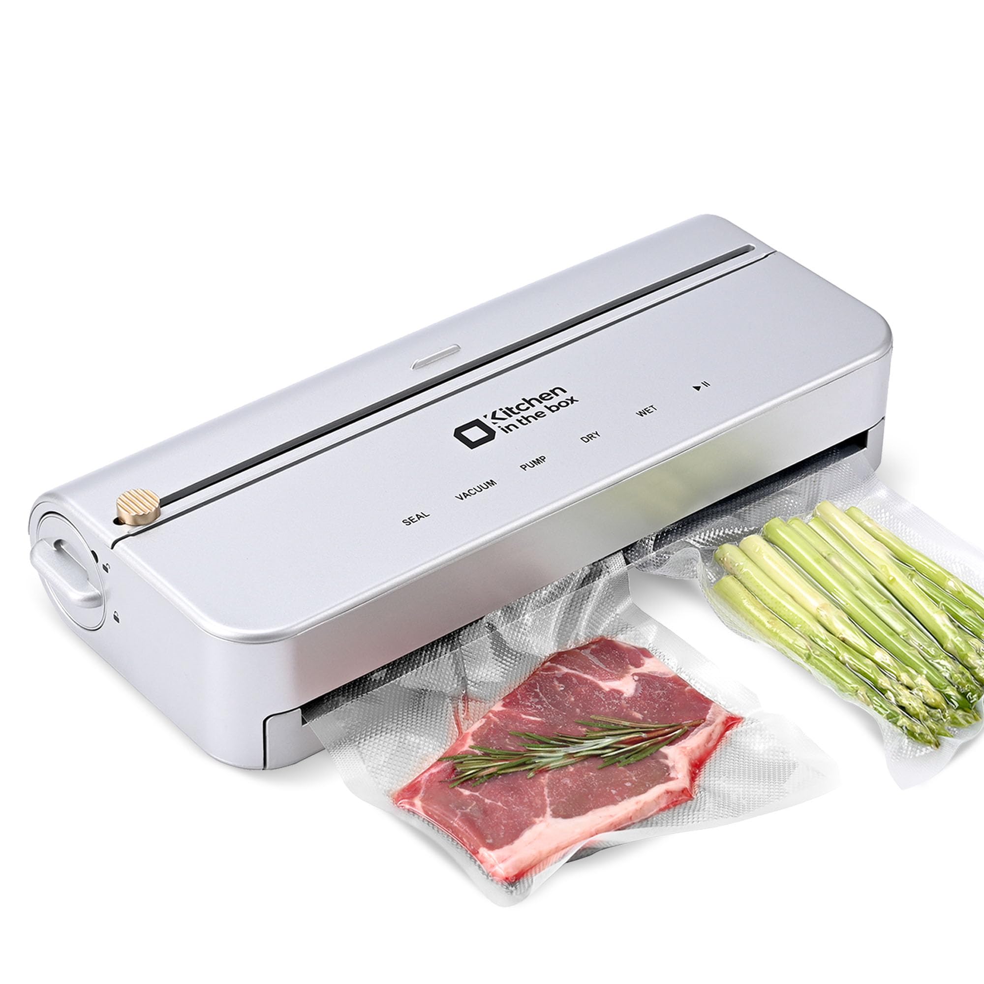 Smart Vacuum Sealer Machine with Bags & Cutter - One-Touch Food Preservation System with External Vacuum - Includes 5M Bag Rolls (Silver) - Perfect for Meal Prep, Sous Vide, and Long-Term Food Storage