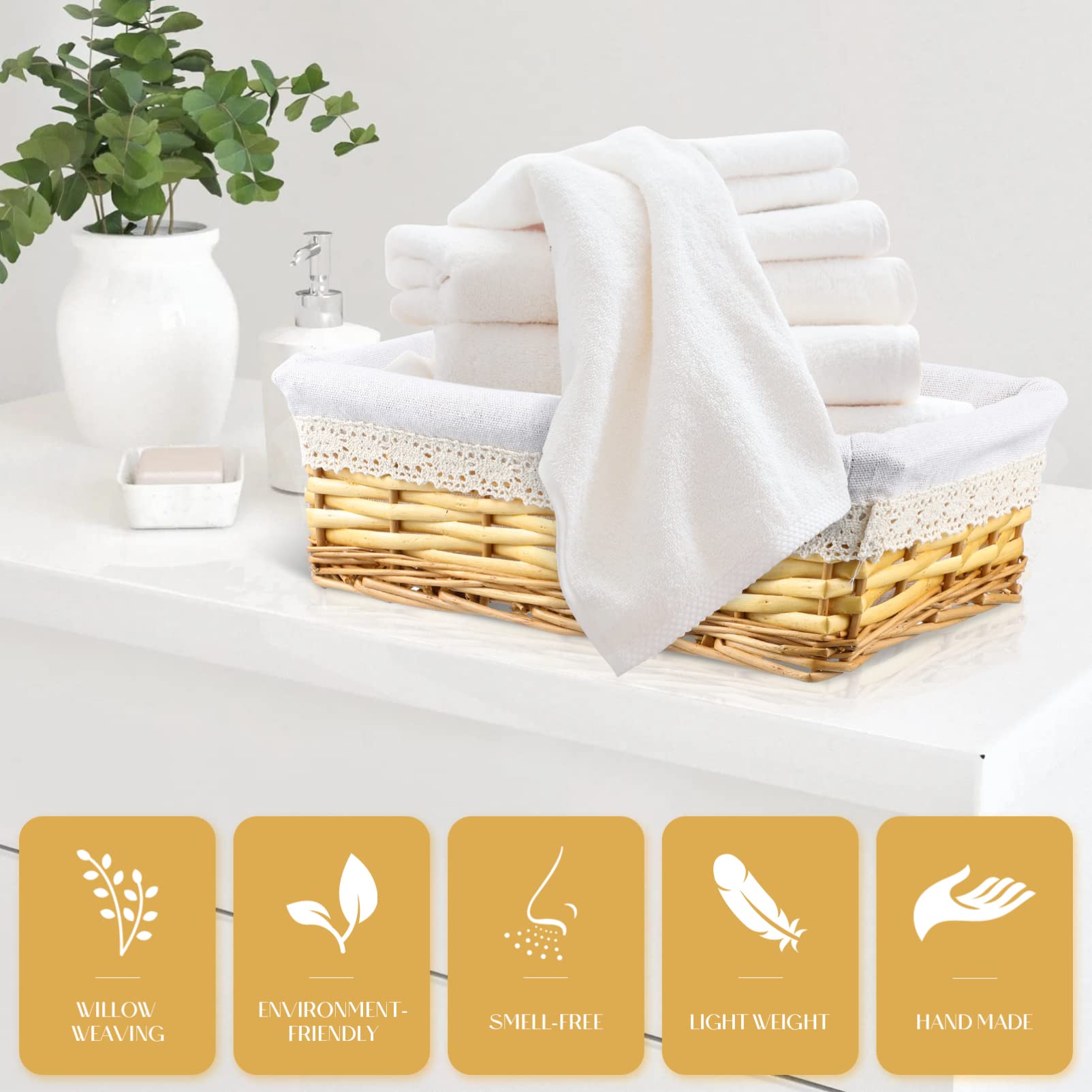 Woven Wicker Storage Basket - Home & Desktop Organizer for Office & Living Room