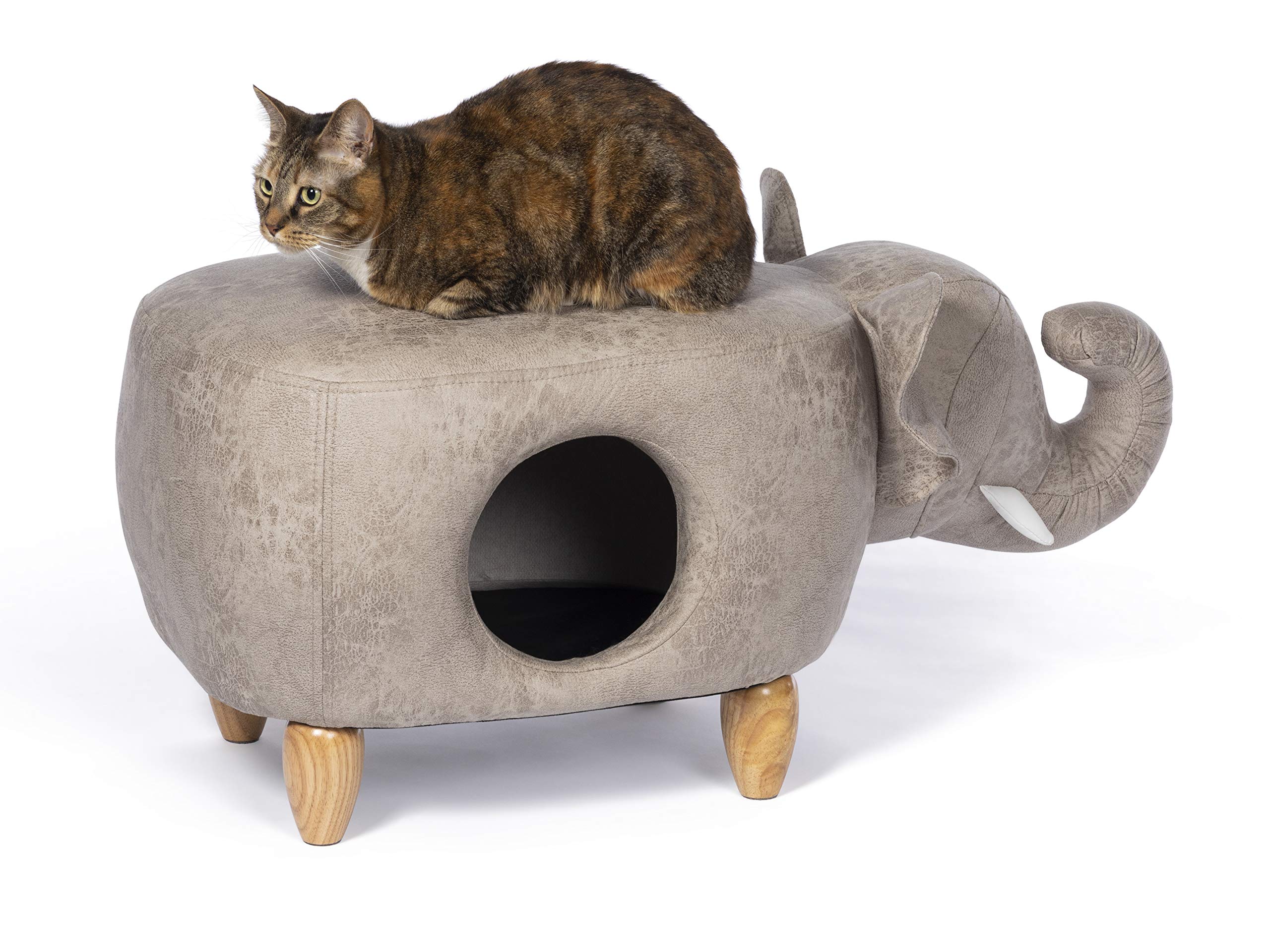 Prevue Pet Products Gray Elephant Ottoman - Stylish Pet Bed & Cozy Cat Cave for Small Dogs & Cats - Perfect for Living Room, Bedroom & Home Decor