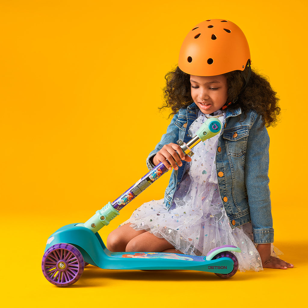 Disney The Little Mermaid 3-Wheel Kick Scooter for Kids - Lightweight Adjustable Height Foldable Design - Perfect for Outdoor Play, Park Rides & Neighborhood Commuting