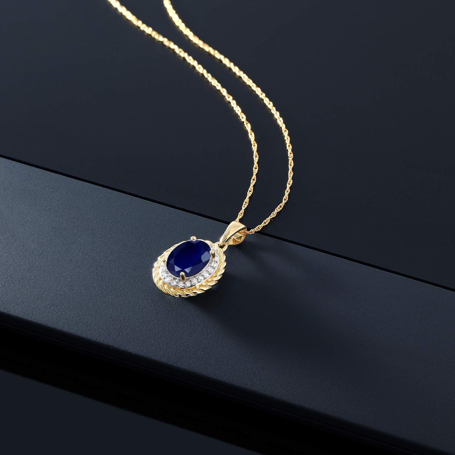 14K Yellow Gold Oval 8x6mm Gemstone Birthstone & White Diamond Necklace for Women - 18 Inch Chain | Elegant Gift for Birthday, Anniversary & Special Occasions