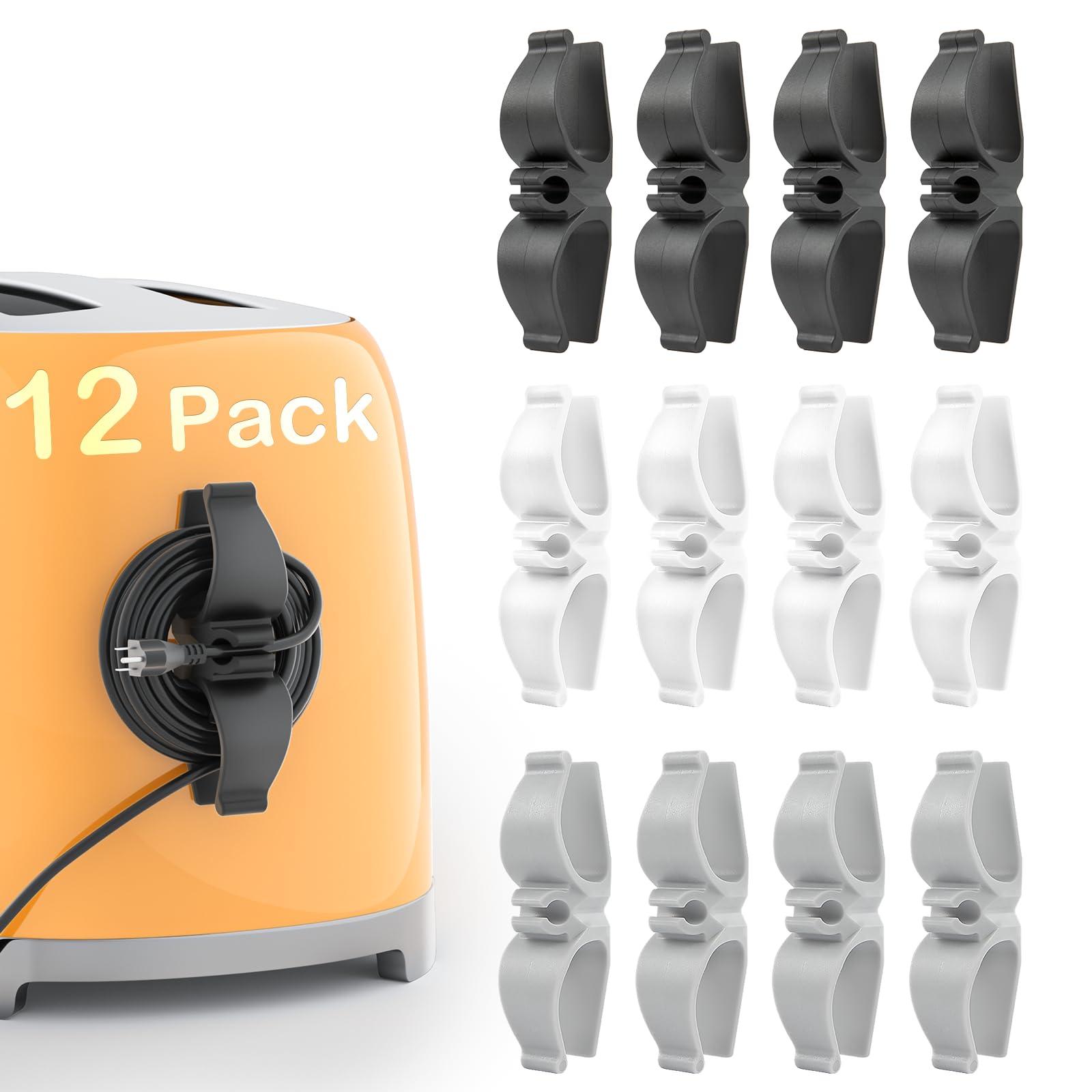 12-Pack Adhesive Cord Organizer for Kitchen Appliances - Stick-On Cord Keeper & Winder for Pressure Cooker, Stand Mixer, Blender | Keep Countertops Tidy & Safe in Small Kitchens