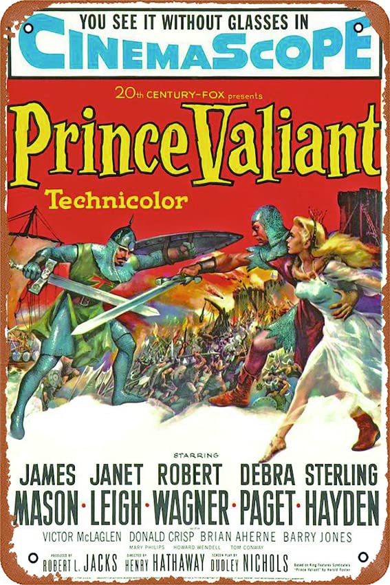 Prince Valiant Vintage Movie Poster - Retro Metal Tin Sign 8x12 Inches for Wall Decor, Cave, Bar, Club & Home - Classic Film Wall Art for Man Cave, Pub, Theater Room