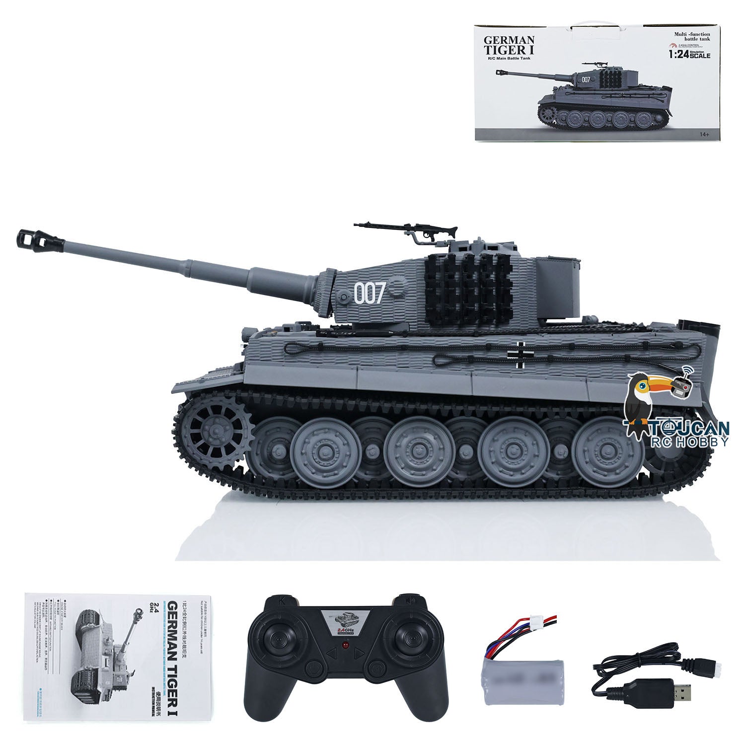 Taigen Tiger I 1/24 Scale RC Battle Tank - Remote Control Military Panzer with Infrared Combat System - US Stock DIY Model Car for Collectors & Wargaming Enthusiasts