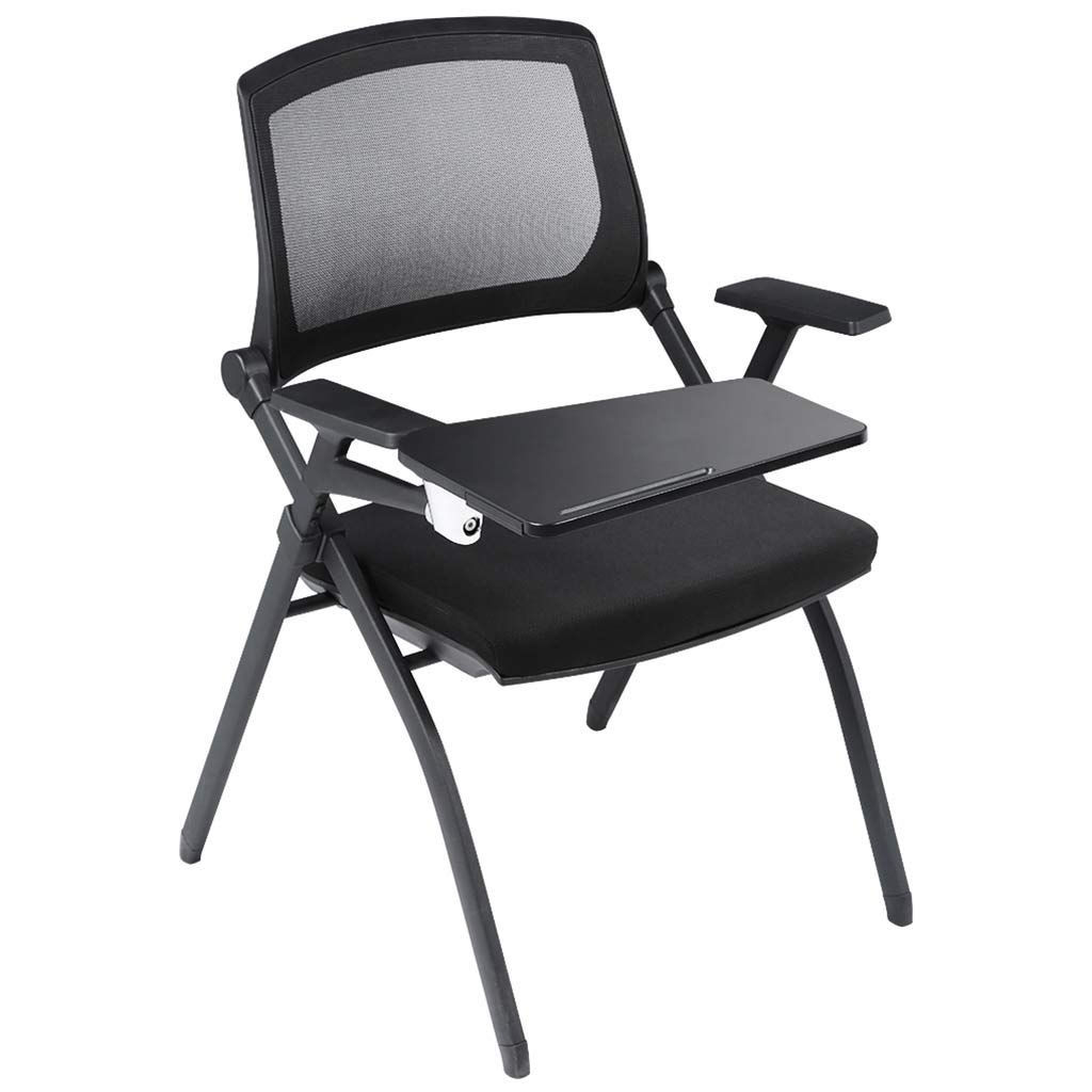 Ergonomic Adjustable Office Chair with Writing Board & Cup Holder - Foldable Conference Chair for Training, Meetings & Home Office - Thickened Padded Seat & Backrest (Black, 90x60cm) - Perfect for Workspaces, Classrooms & Small Spaces