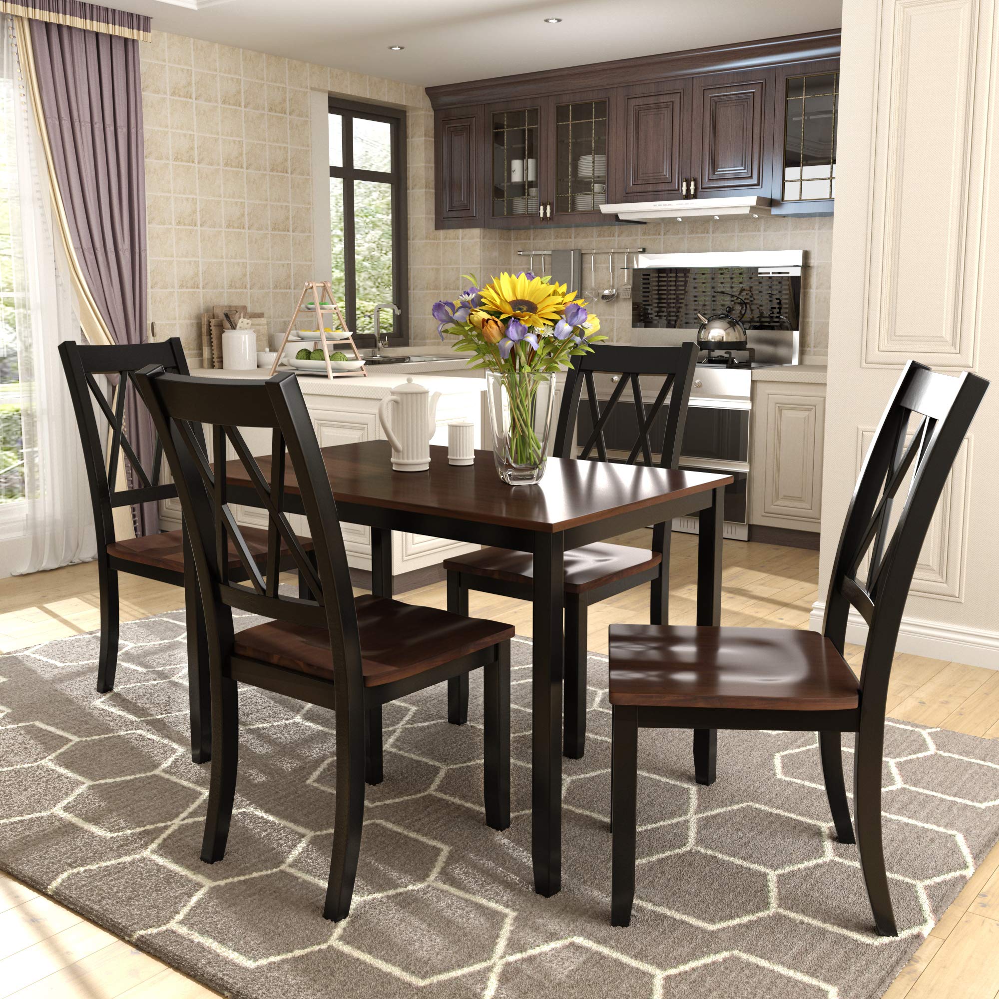 HomVent 4-Piece Wooden Dining Table Set for Small Spaces - Kitchen & Dining Room Table with Chairs, Compact & Stylish for Apartments, Breakfast Nooks, and Cozy Homes