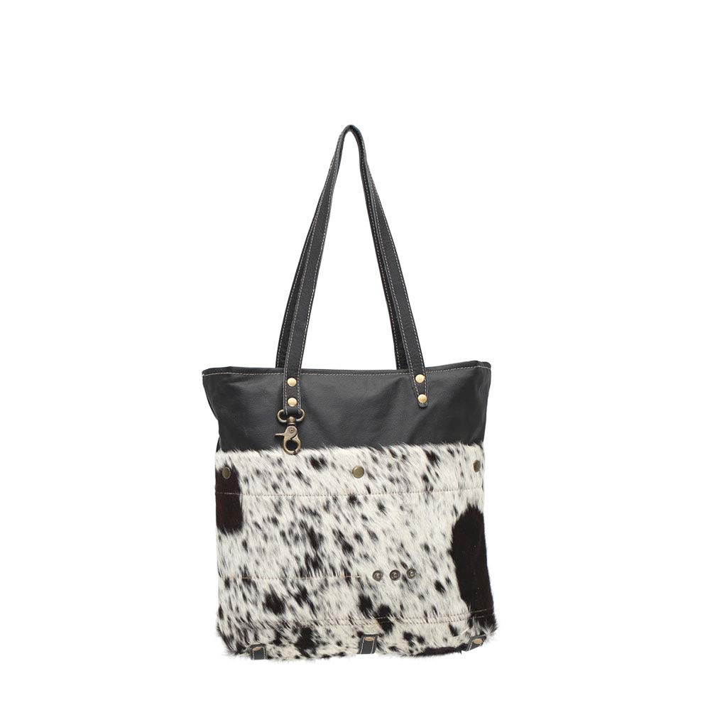 Genuine Leather Tote Bag with Real Hair Onlay - Stylish Black Shades for Women | Perfect for Work, Travel & Everyday Use